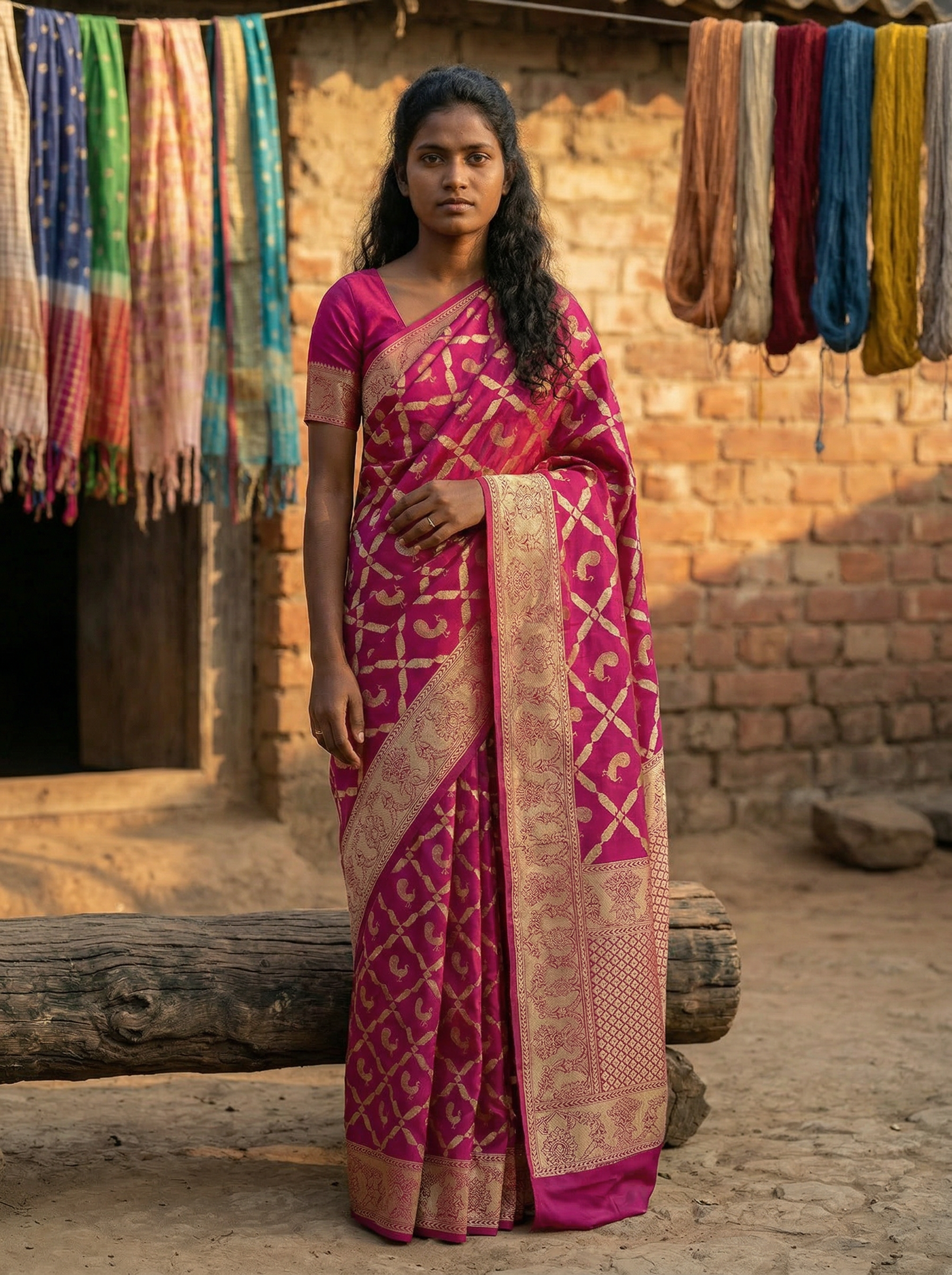 Rani Pink Jaal Katan Silk