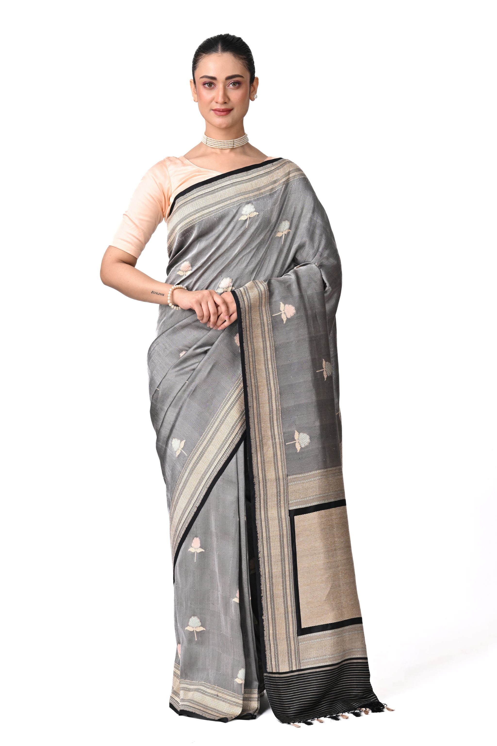 Silver & Black Twill Buta Design