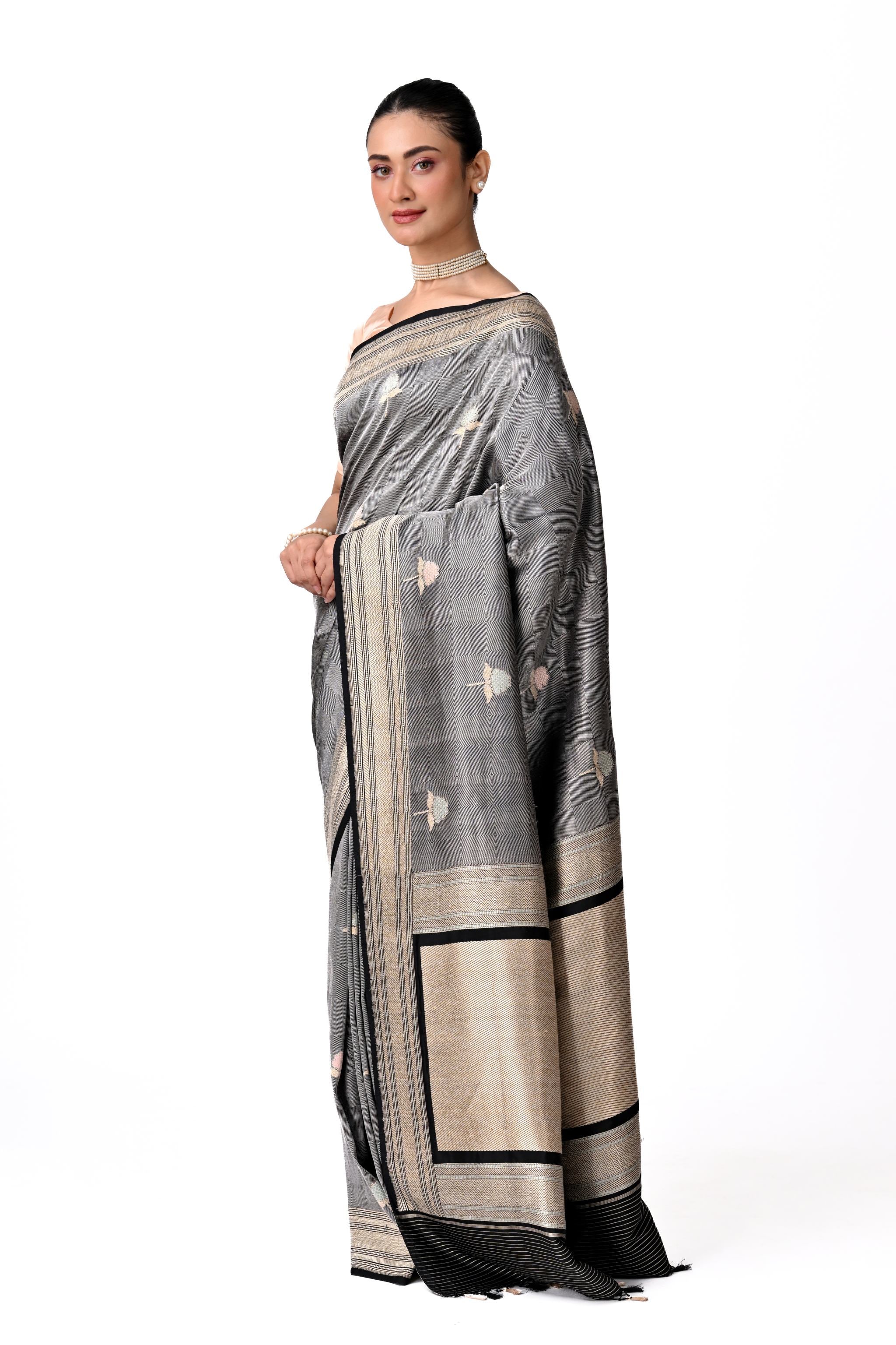 Silver & Black Twill Buta Design