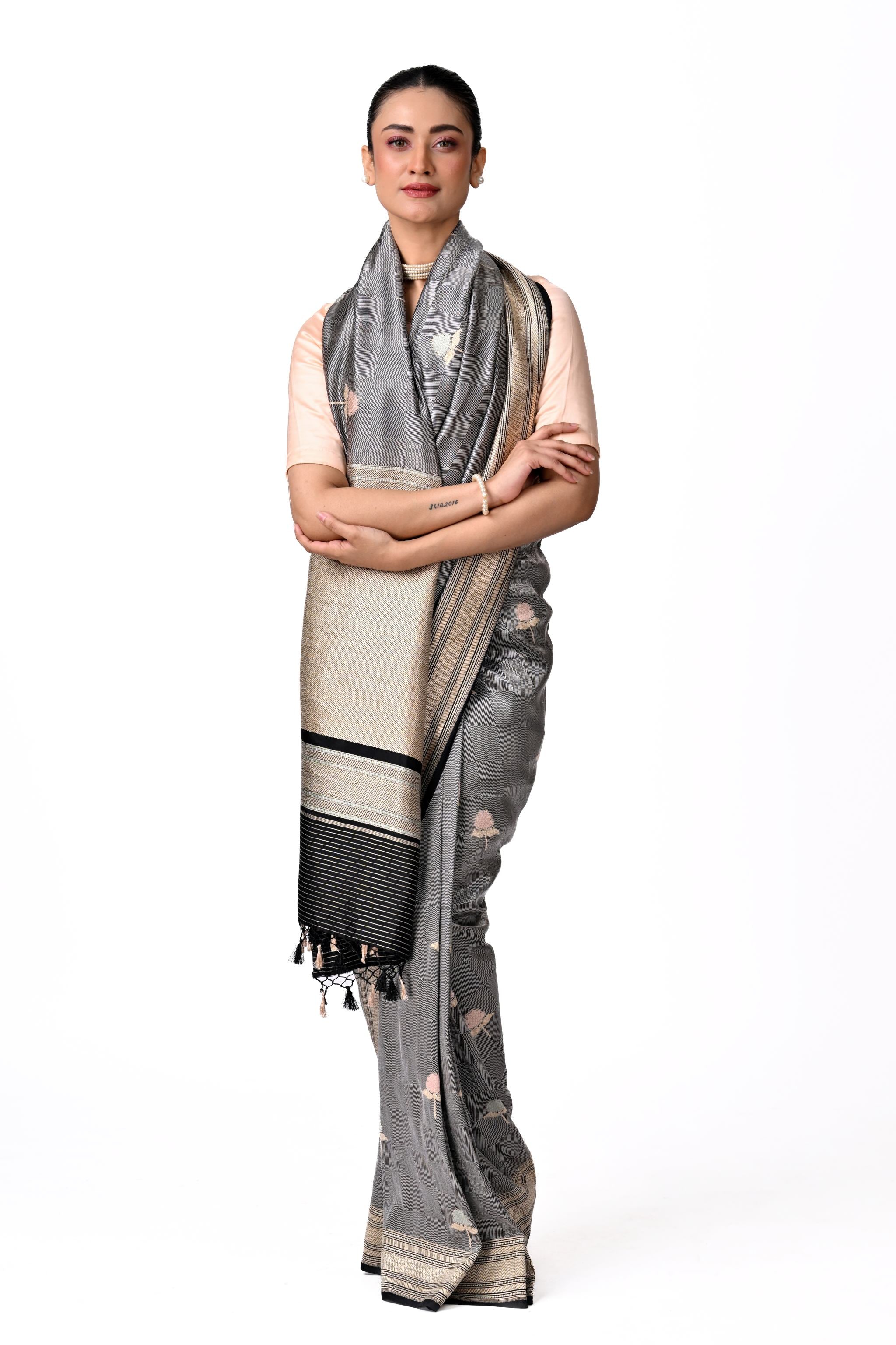 Silver & Black Twill Buta Design