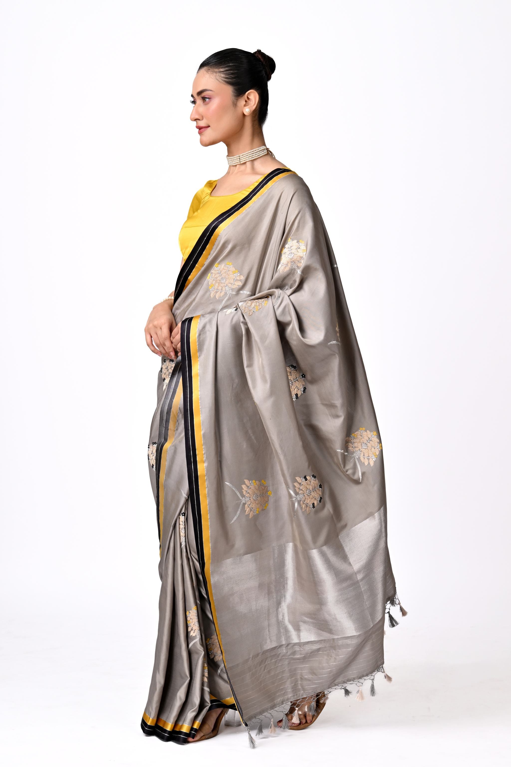 Steel Grey Banaras Botanical Buta