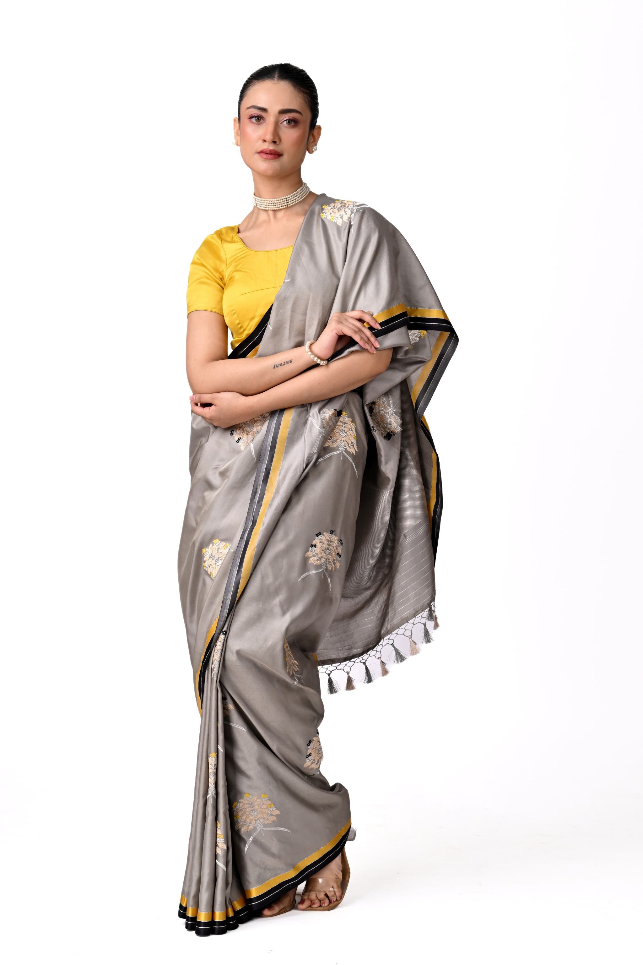 Steel Grey Banaras Botanical Buta