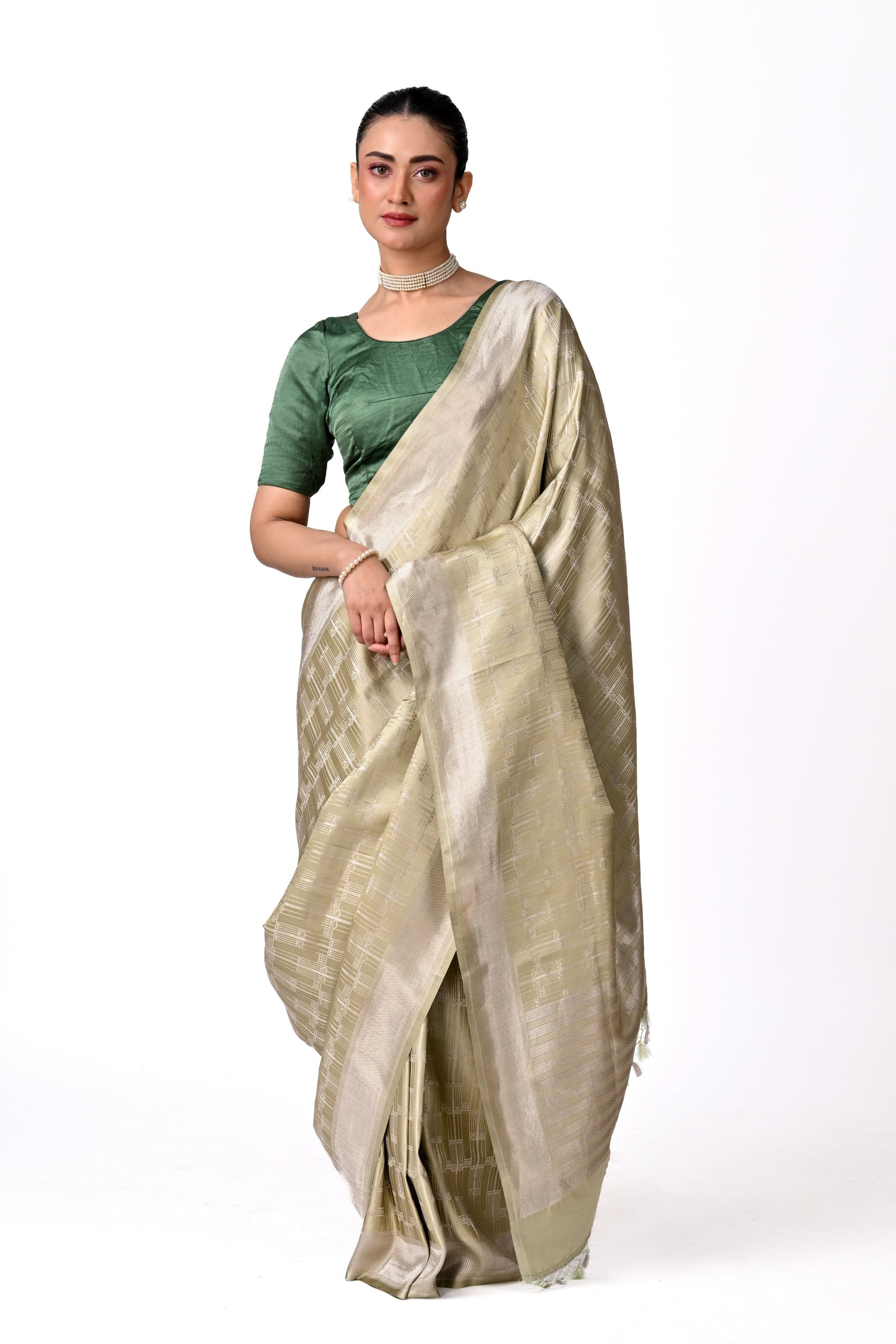 Olive Gold Pure Katan Silk Brocade Saree