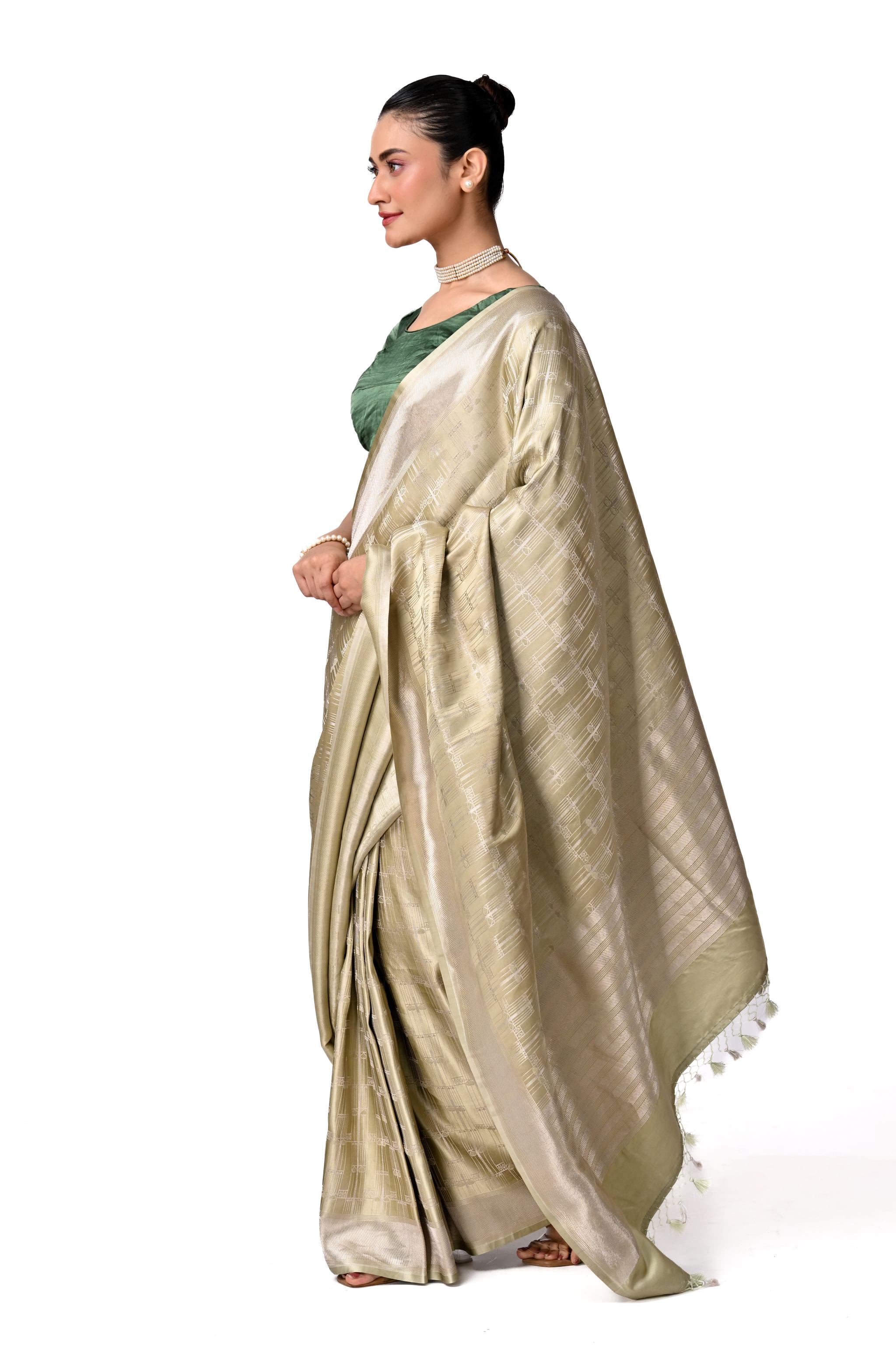 Olive Gold Pure Katan Silk Brocade Saree