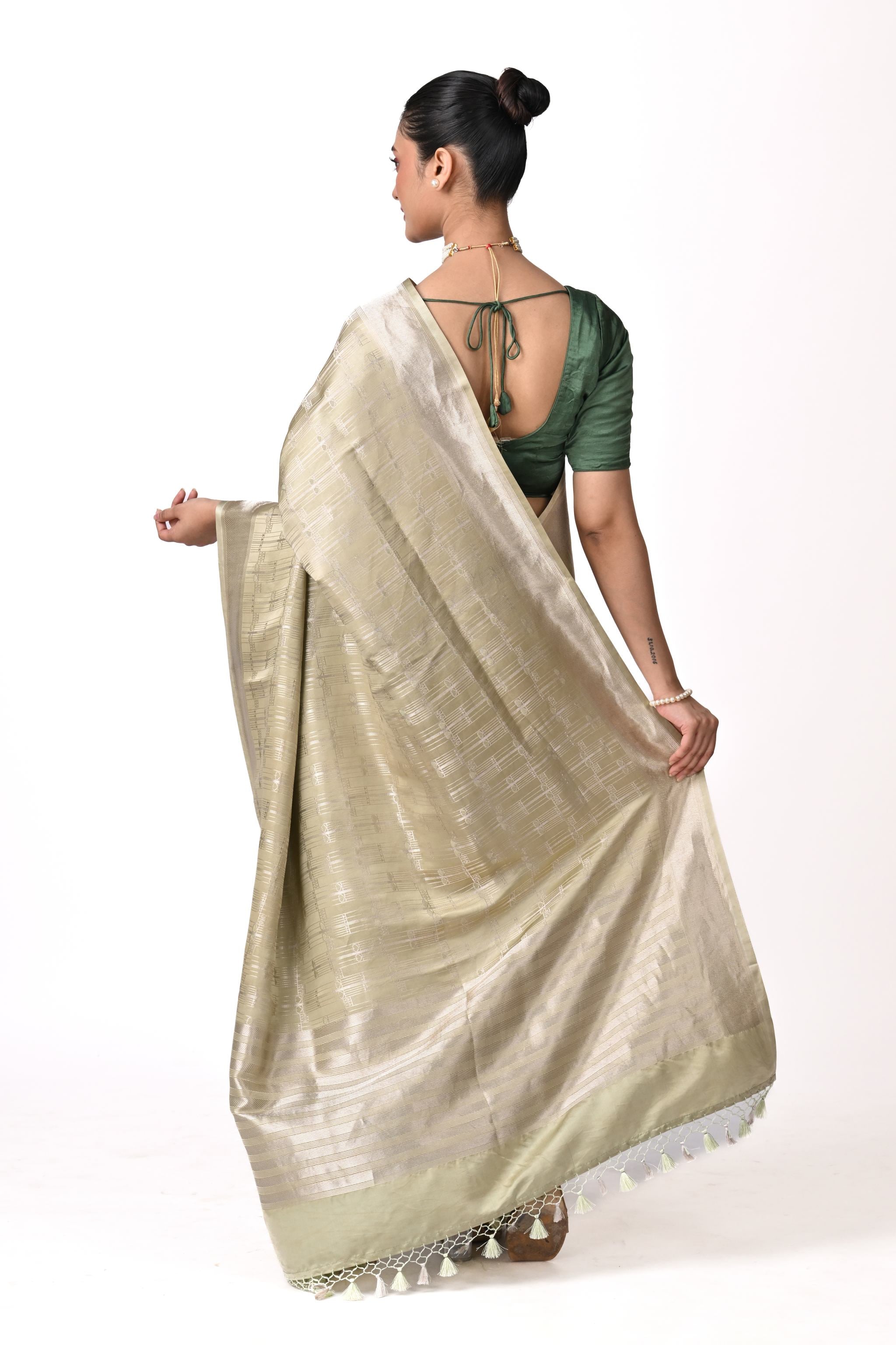 Olive Gold Pure Katan Silk Brocade Saree