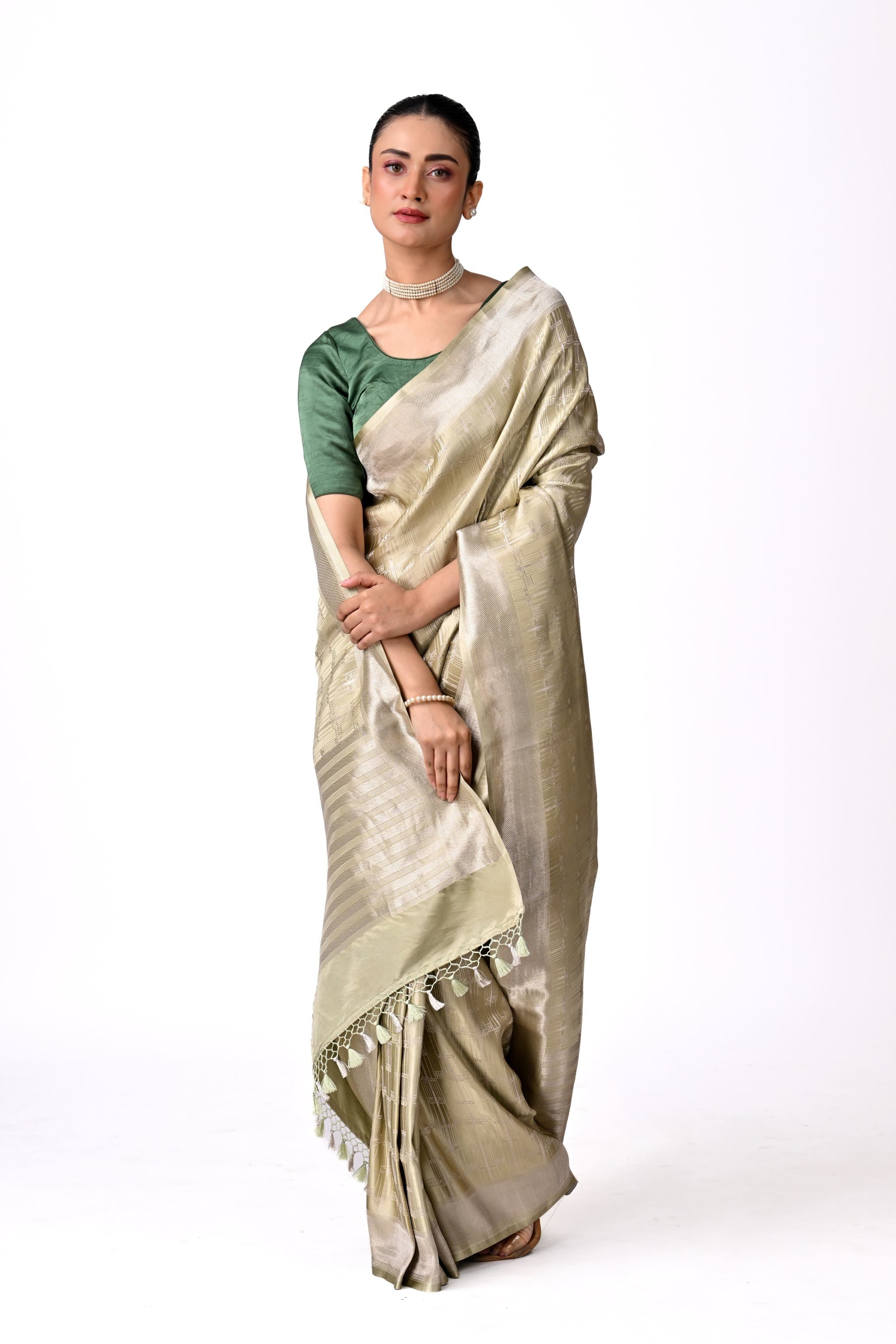 Olive Gold Pure Katan Silk Brocade Saree
