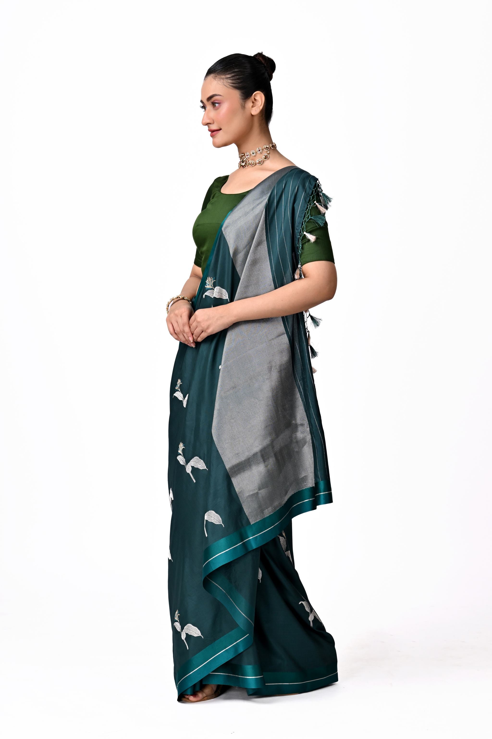 Teal Green Pure Katan Silk