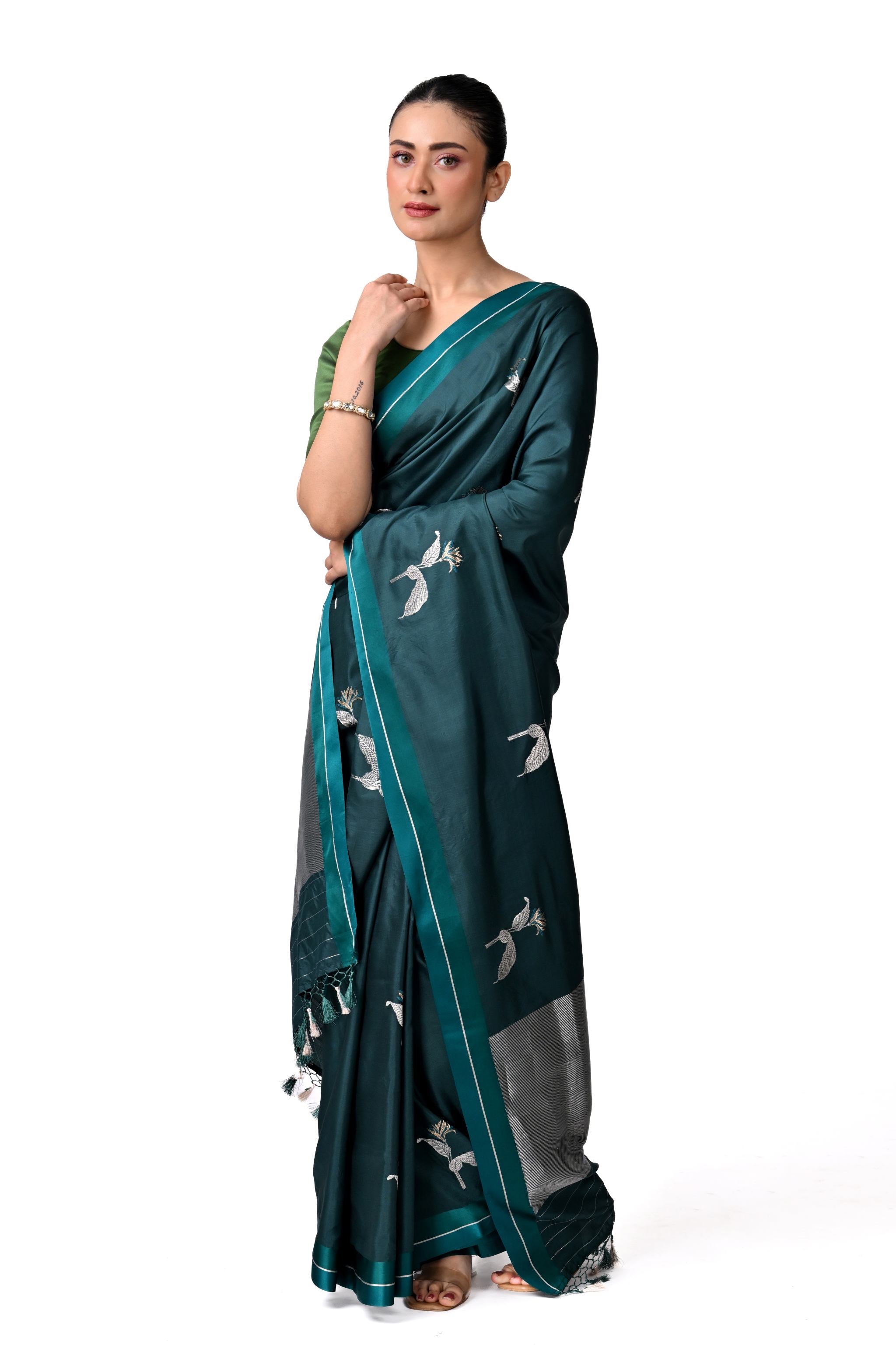 Teal Green Pure Katan Silk