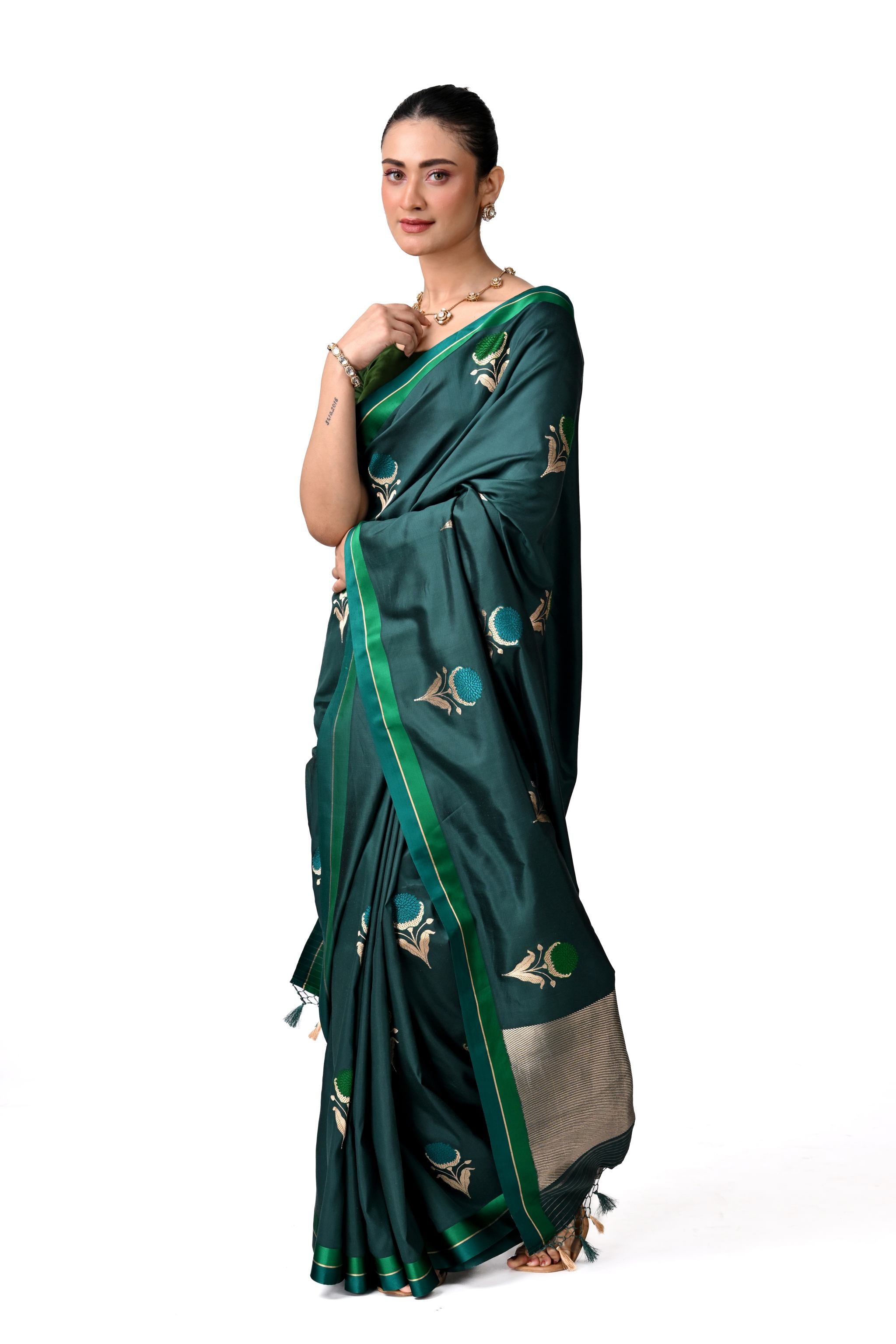 Green Handcrafted Banaras with Botanical Butas