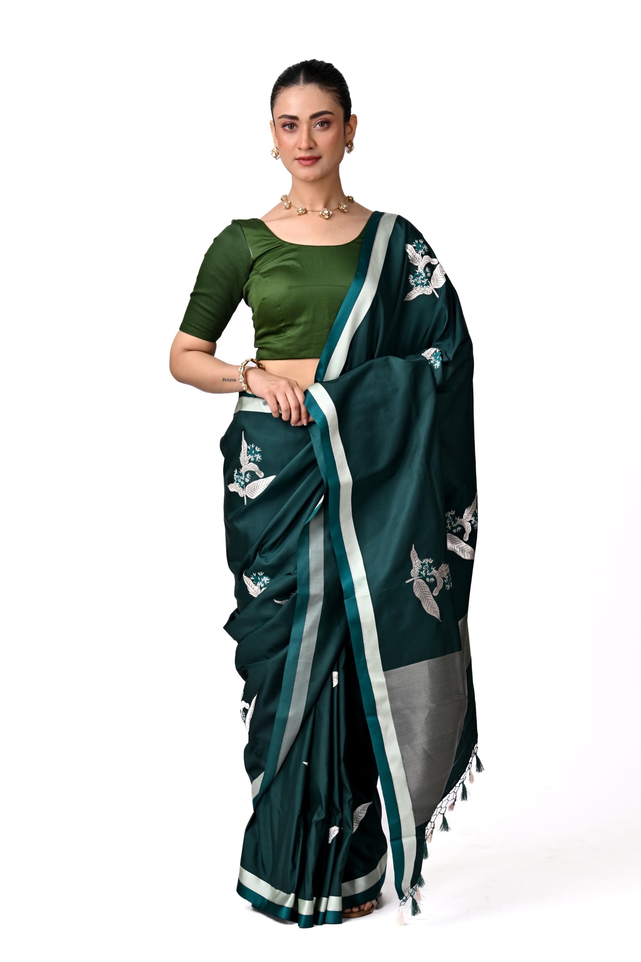 Dark Green Pure Katan Silk Saree