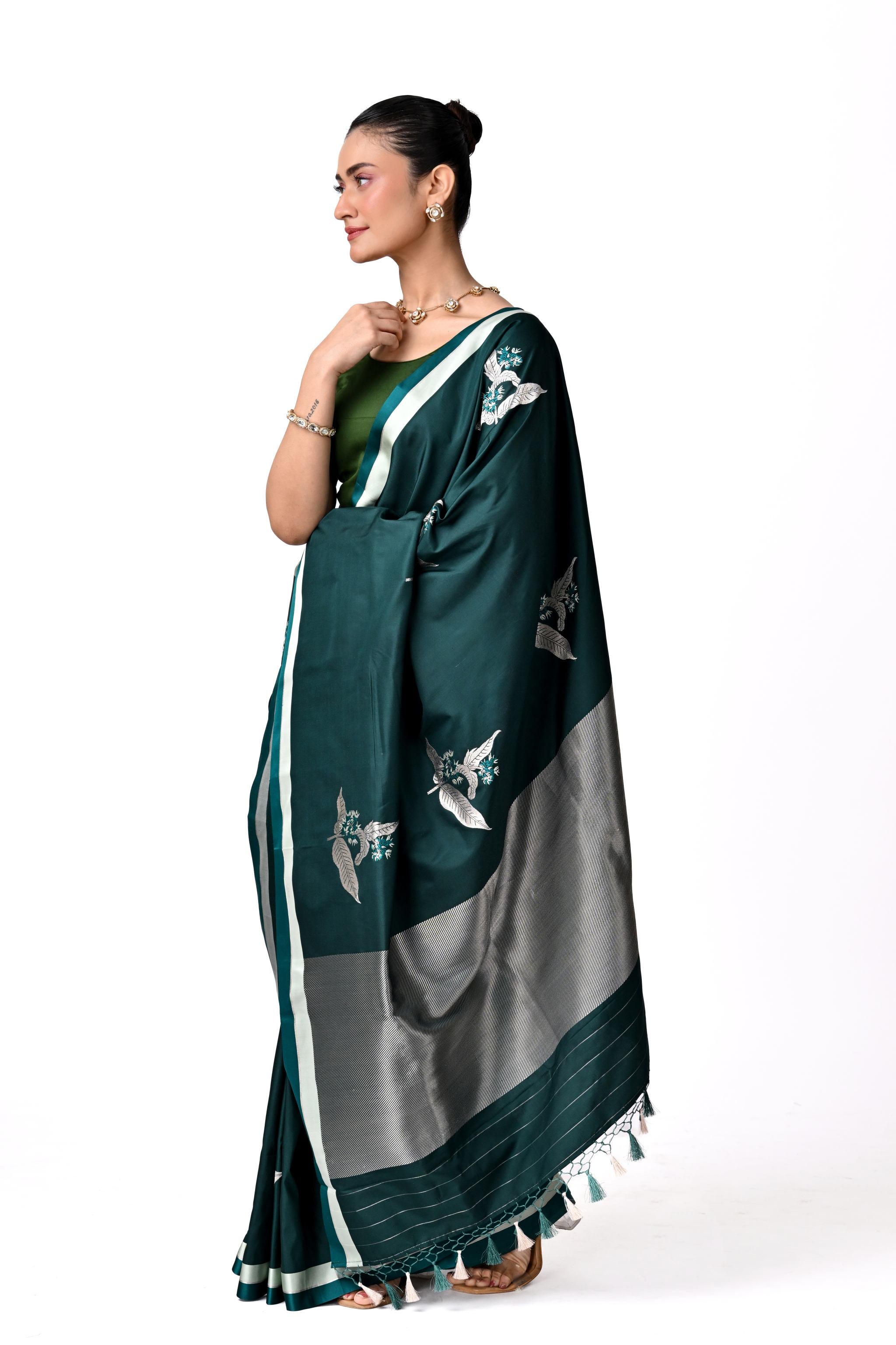 Dark Green Pure Katan Silk Saree