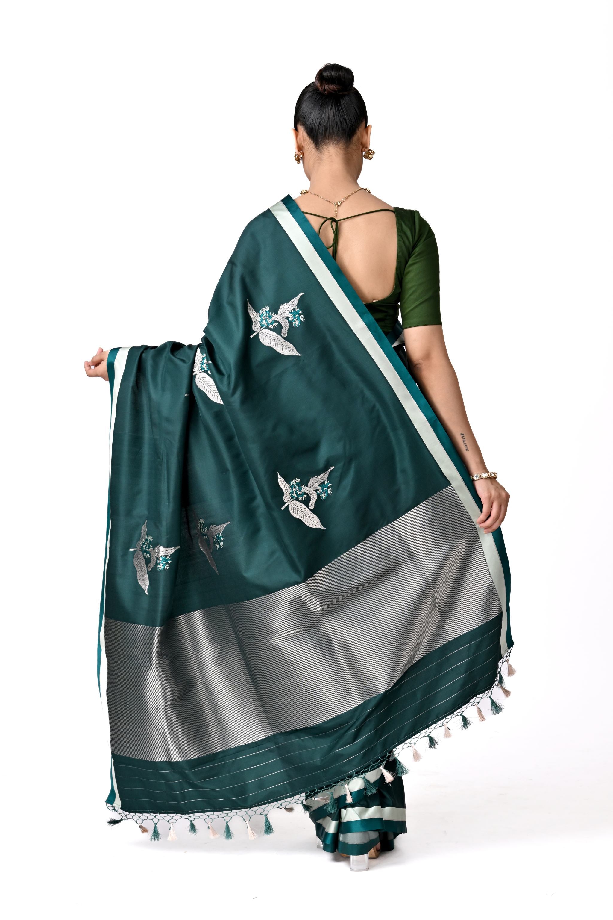 Dark Green Pure Katan Silk Saree
