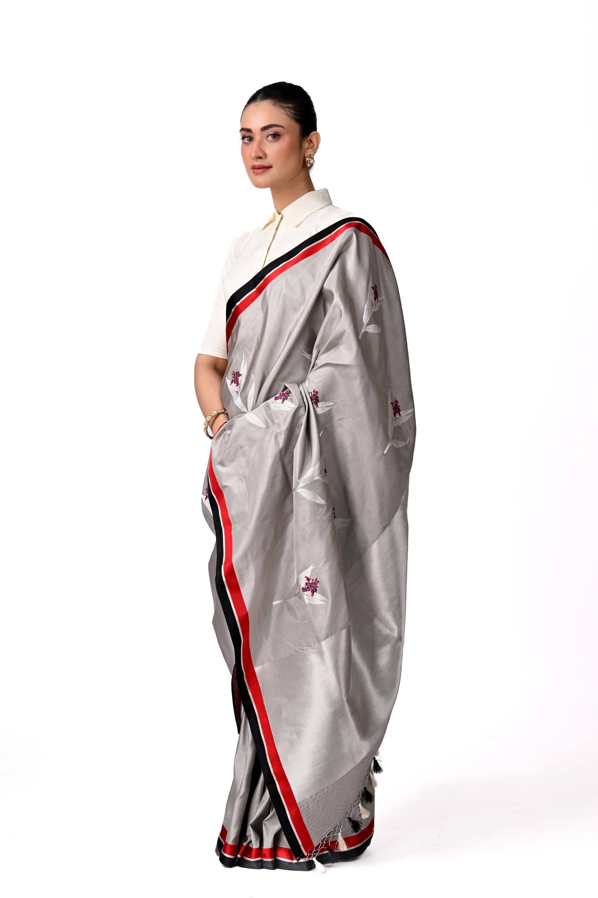 Steel Grey Banaras with Floral Butas