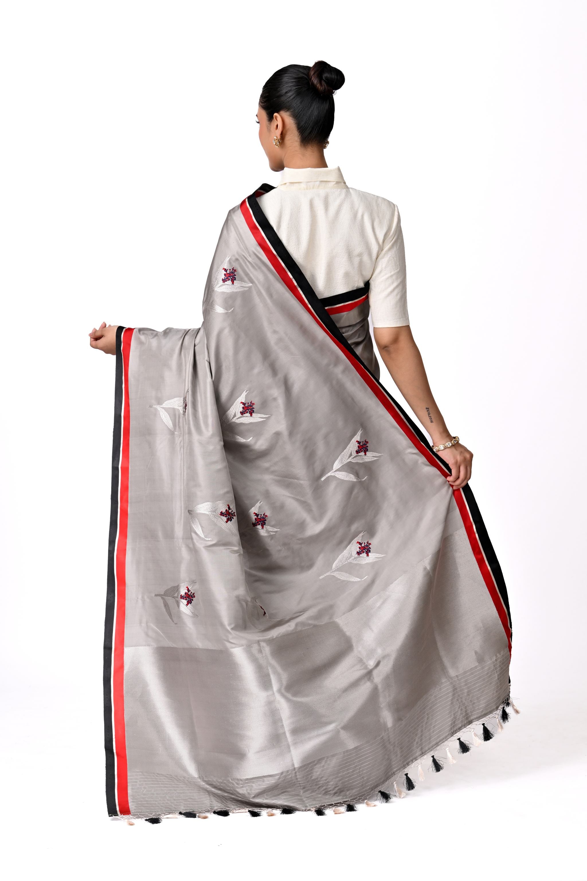 Steel Grey Banaras with Floral Butas