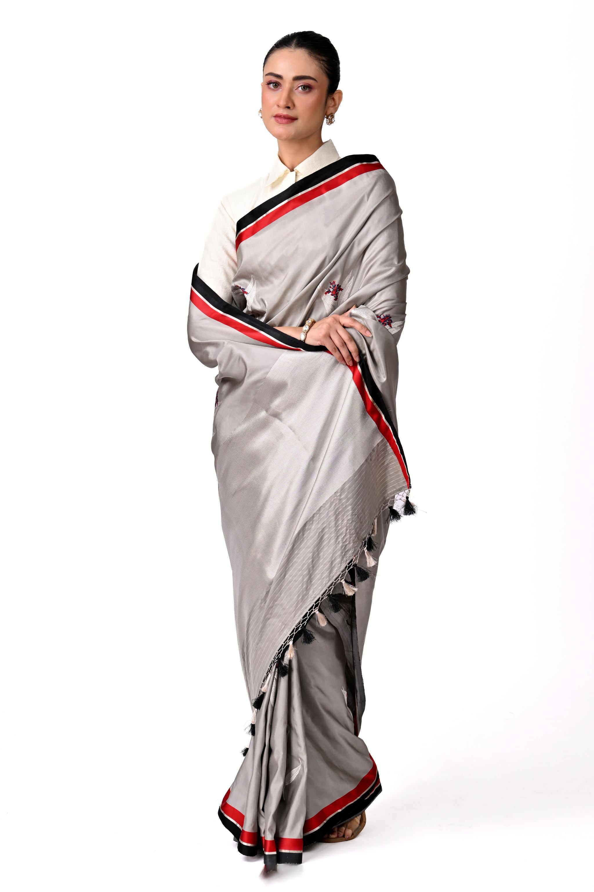 Steel Grey Banaras with Floral Butas