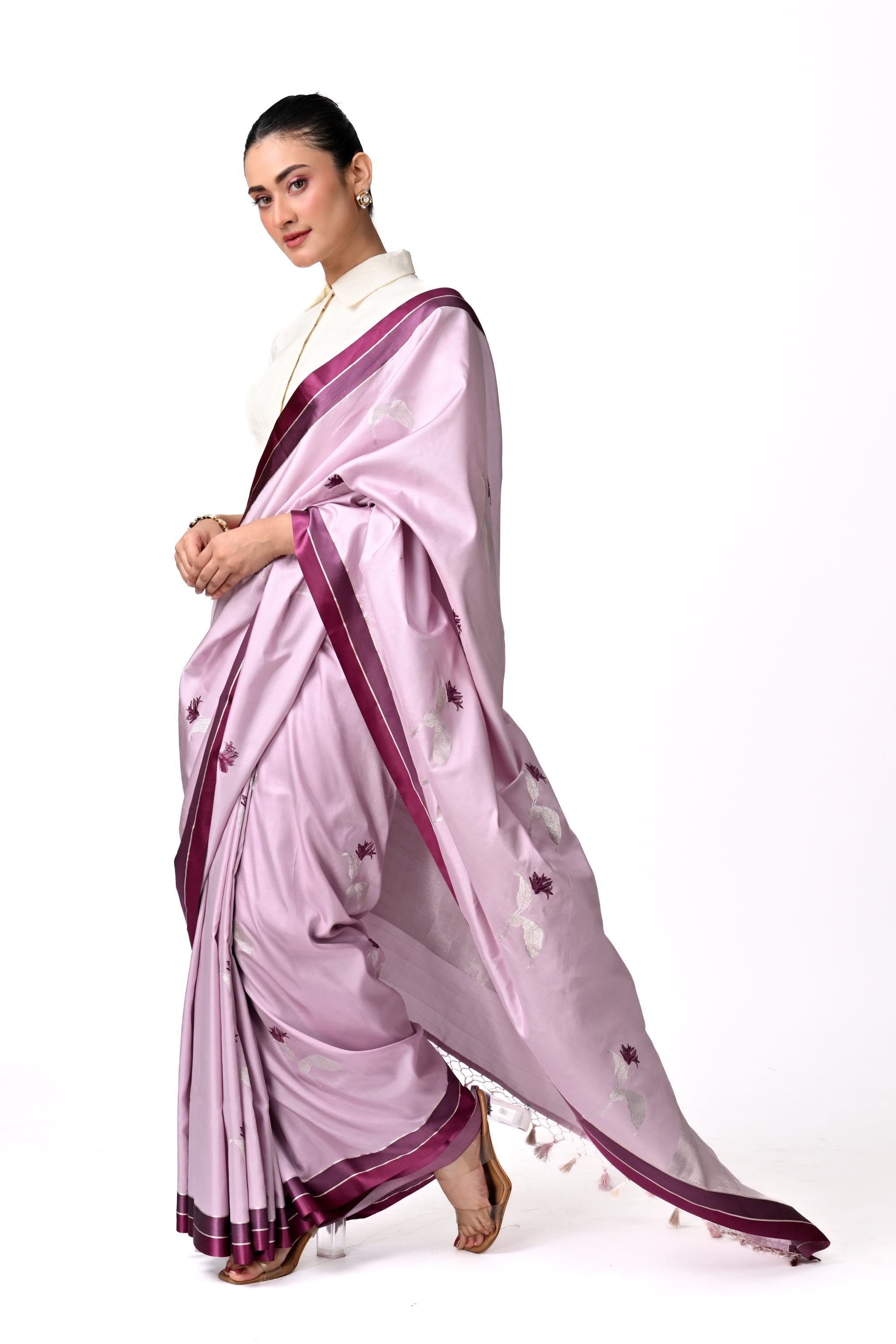 Light Lavender Banaras with Floral Butis