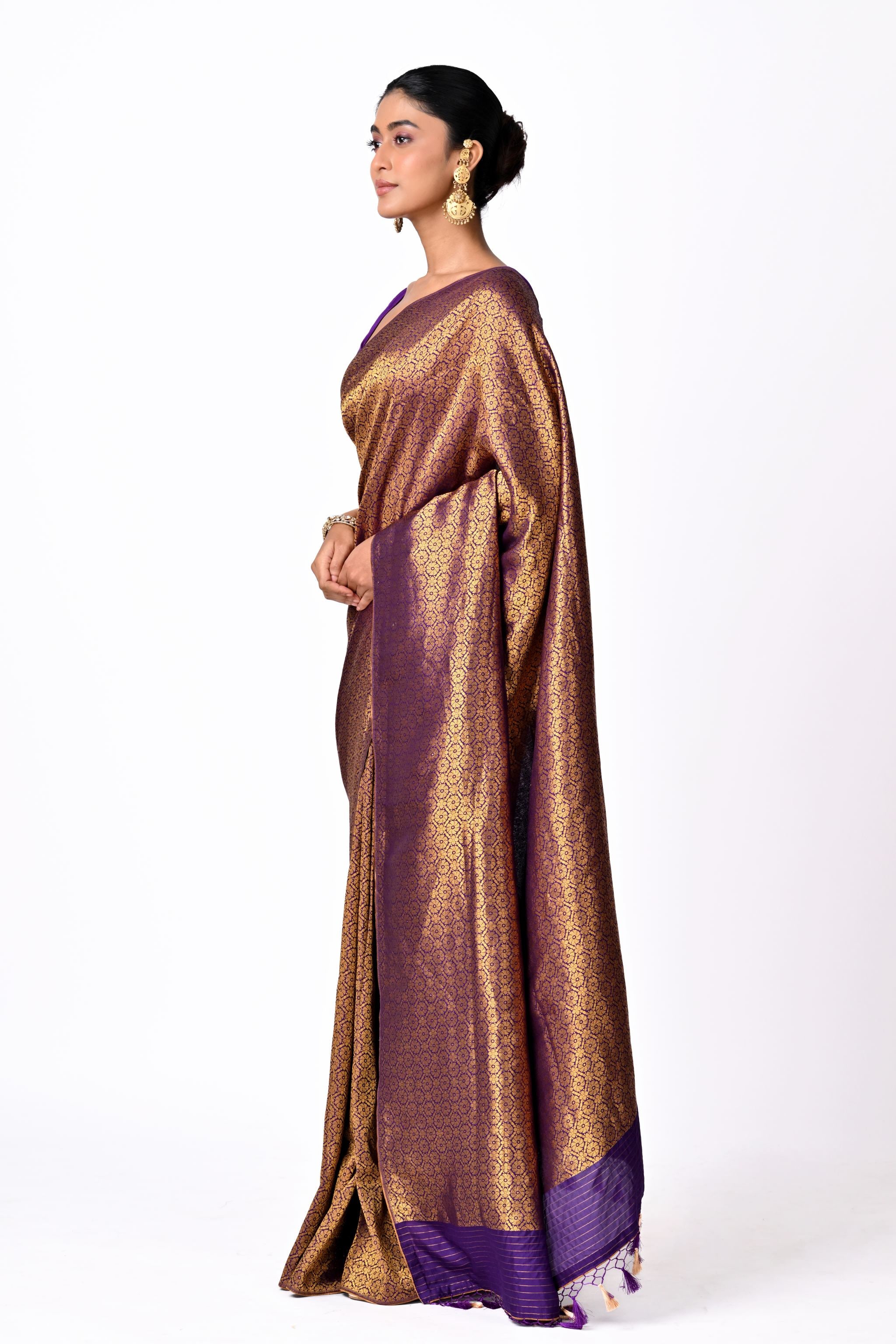 Gold & Purple Pure Katan Benaras Brocade