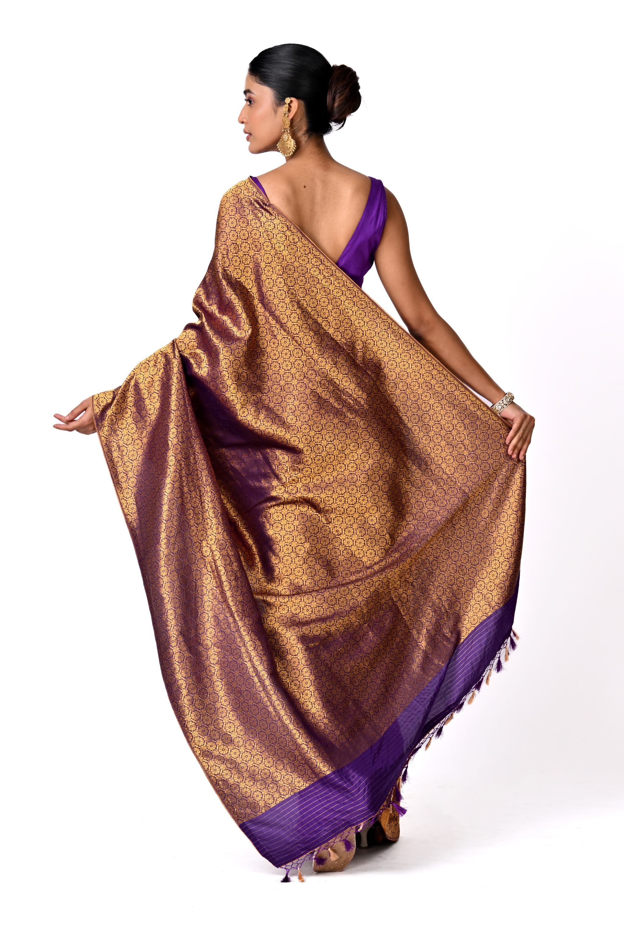 Gold & Purple Pure Katan Benaras Brocade
