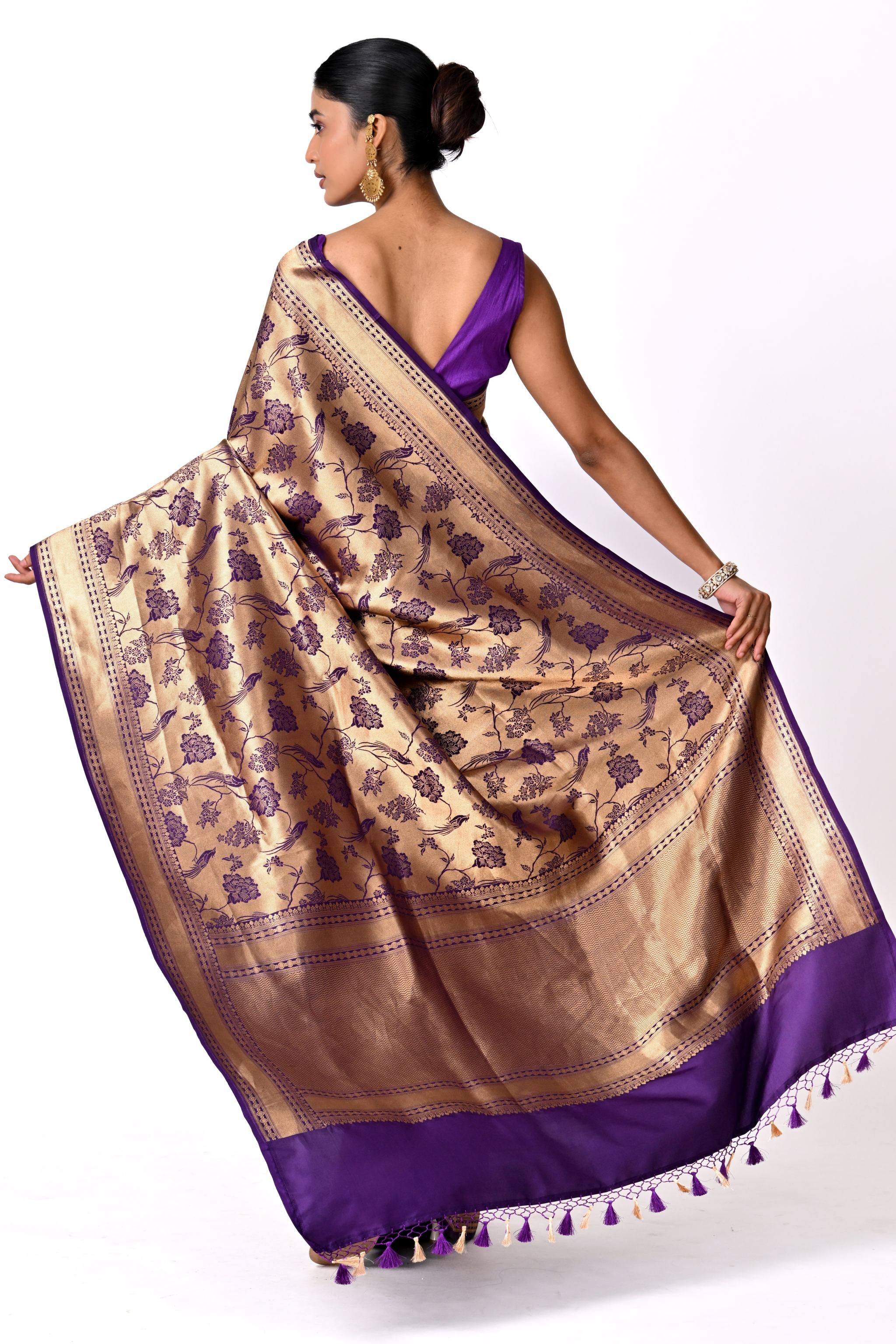 Gold & Purple Floral Brocade Saree
