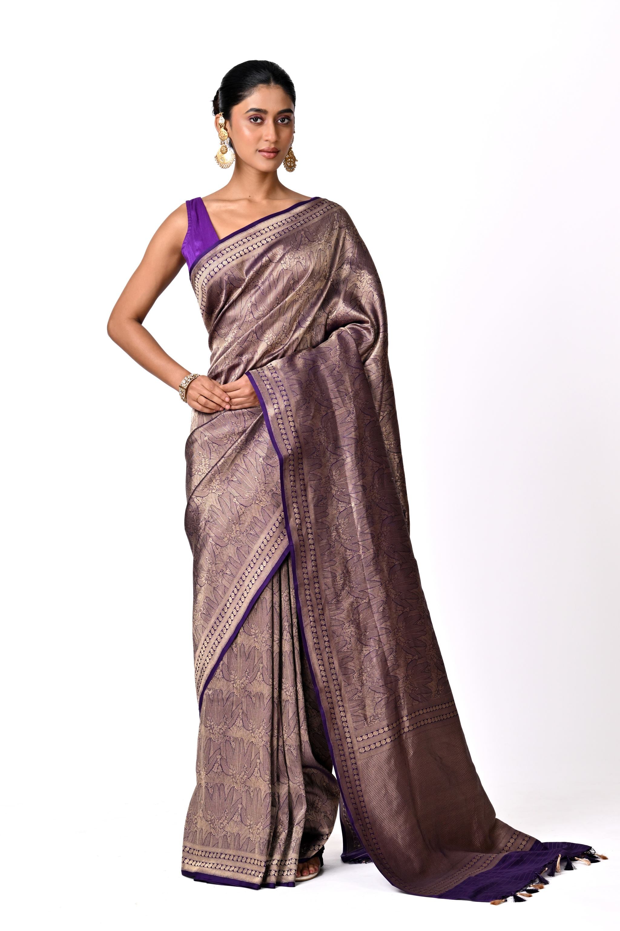Deep Purple Intricate Self-Design Brocade Saree