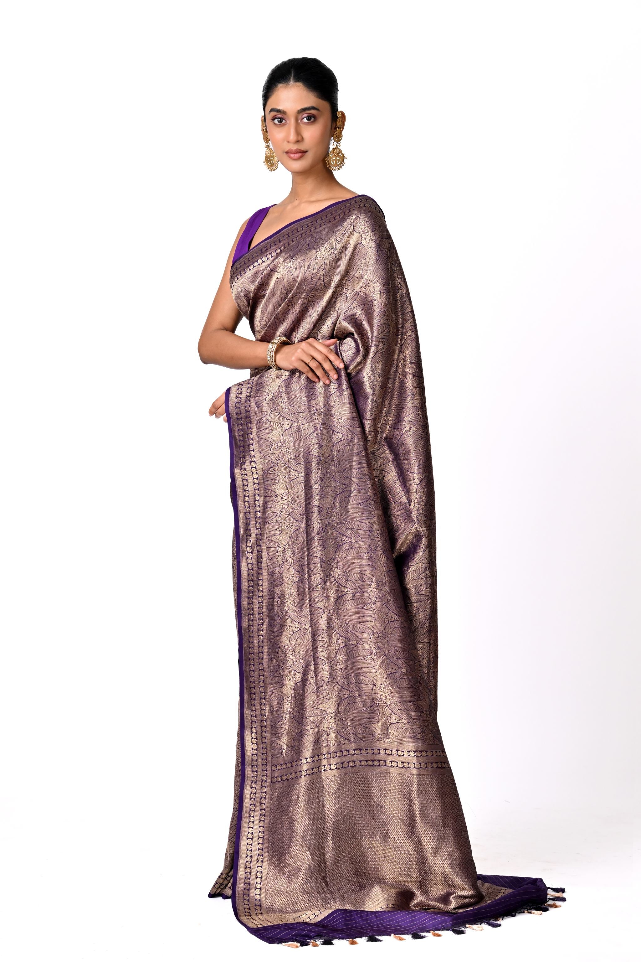 Deep Purple Intricate Self-Design Brocade Saree