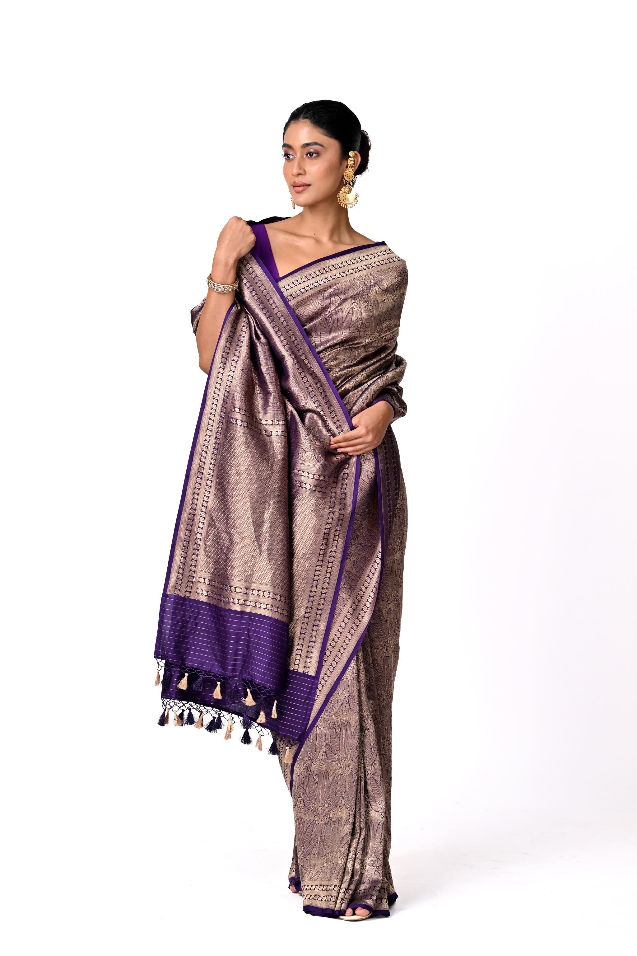 Deep Purple Intricate Self-Design Brocade Saree