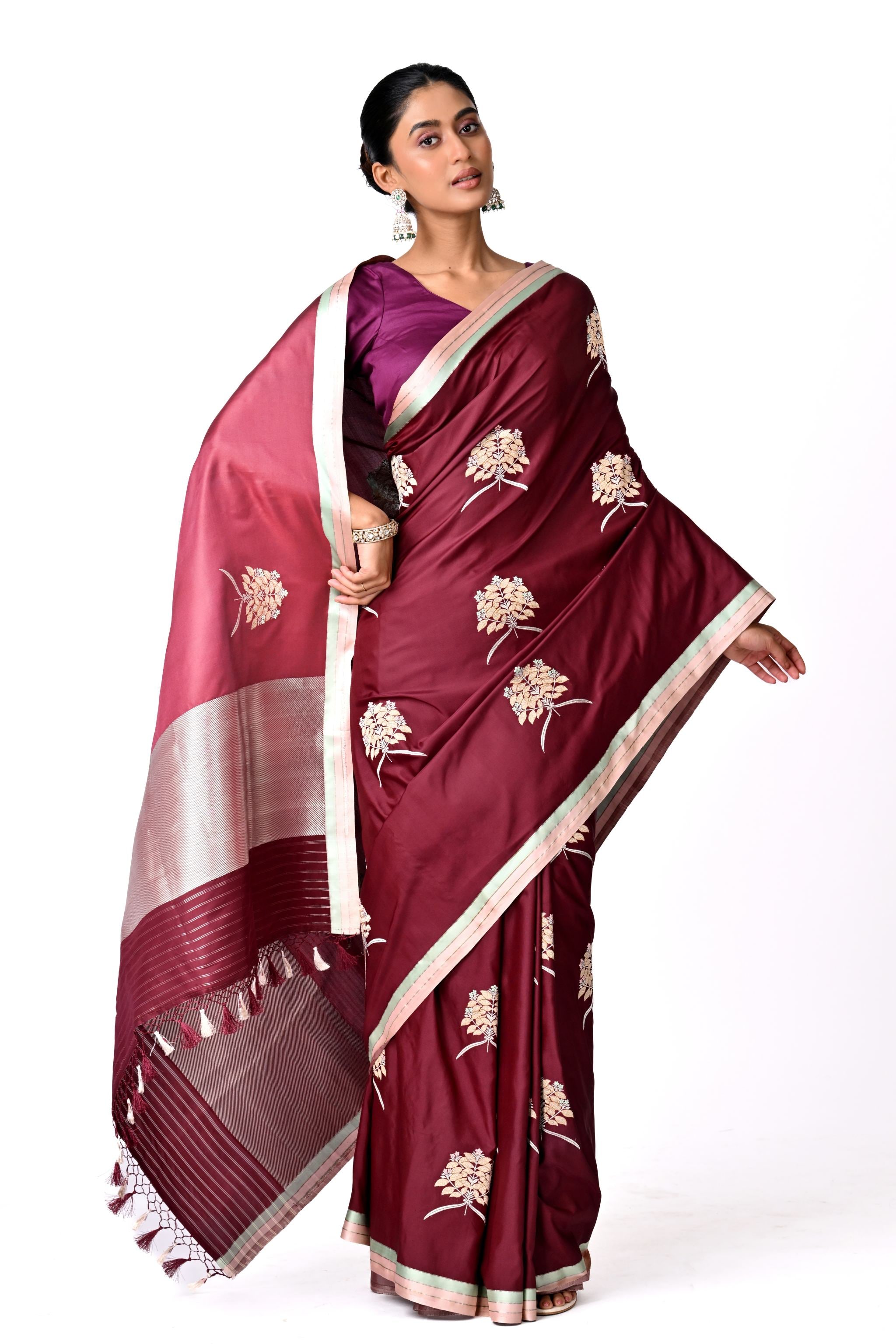 Maroon Saree with Botanical Buta