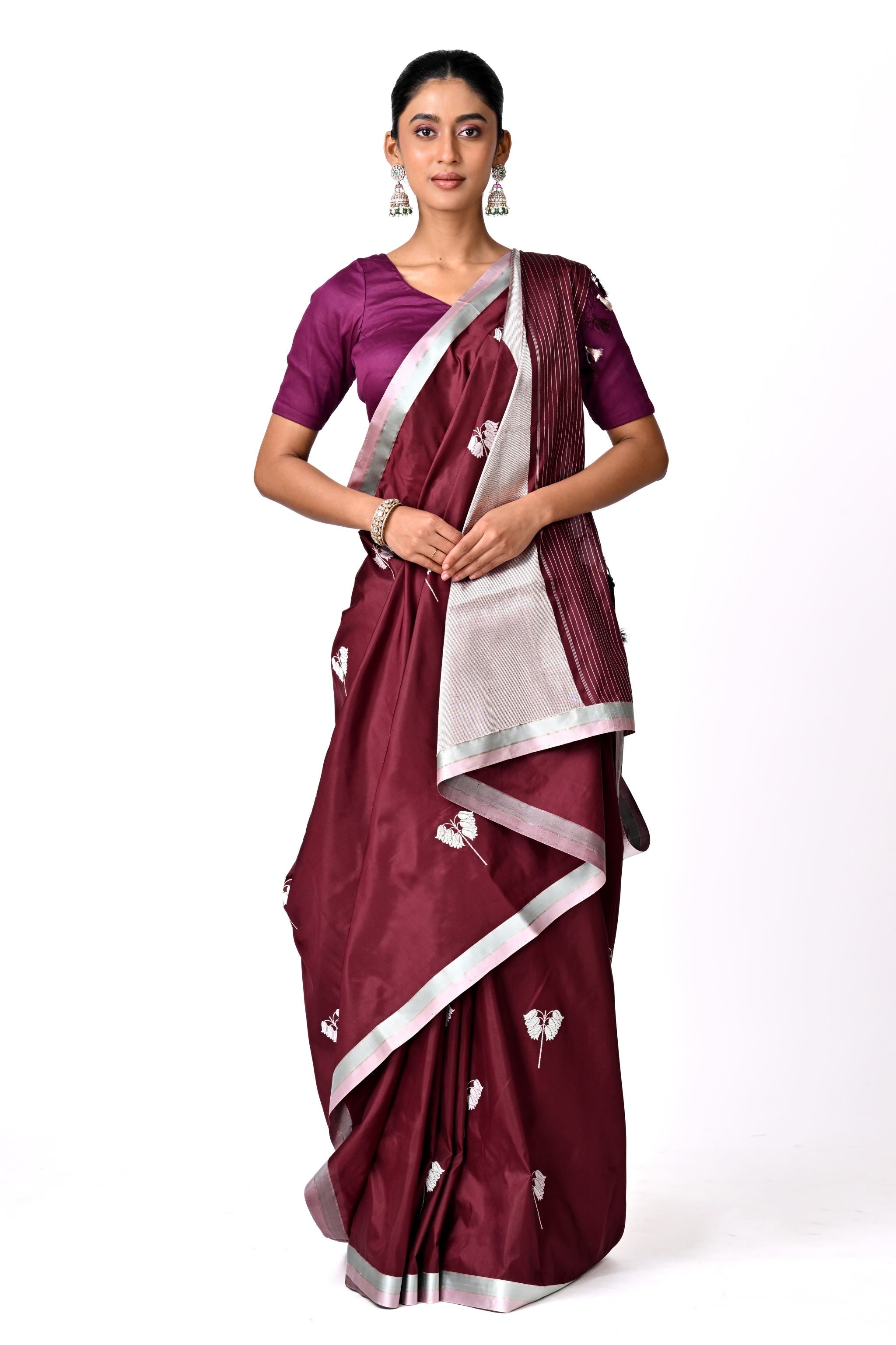 Maroon Saree with Silver Buta