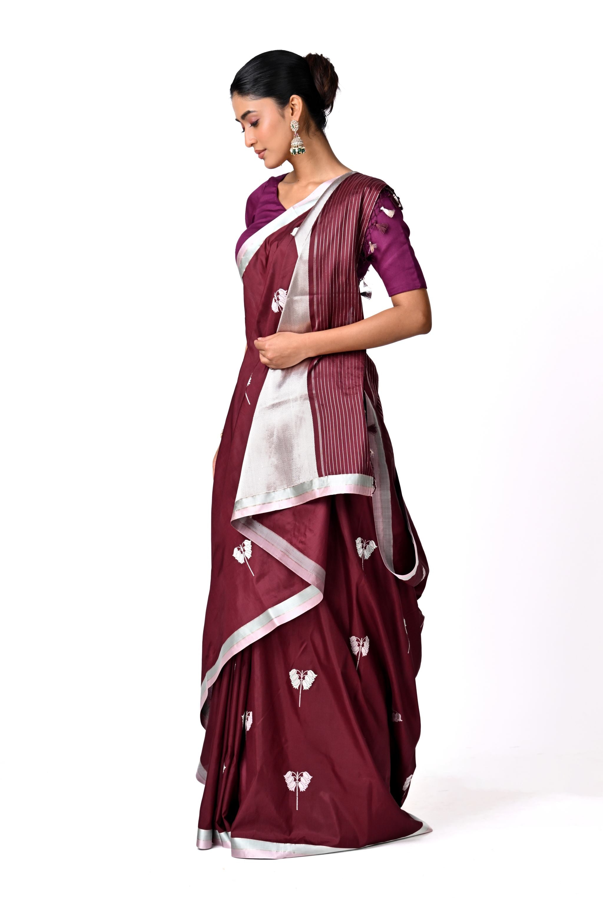 Maroon Saree with Silver Buta