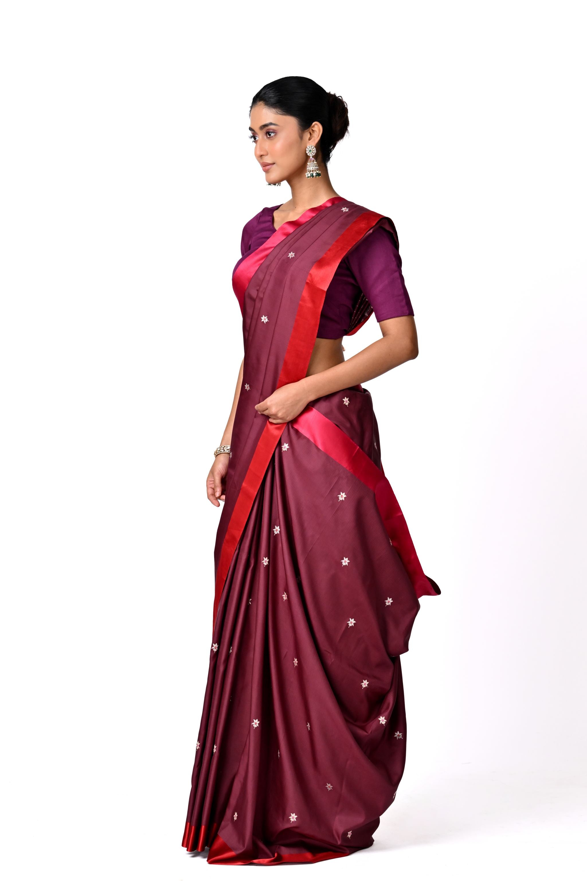 Maroon Saree with Red Border