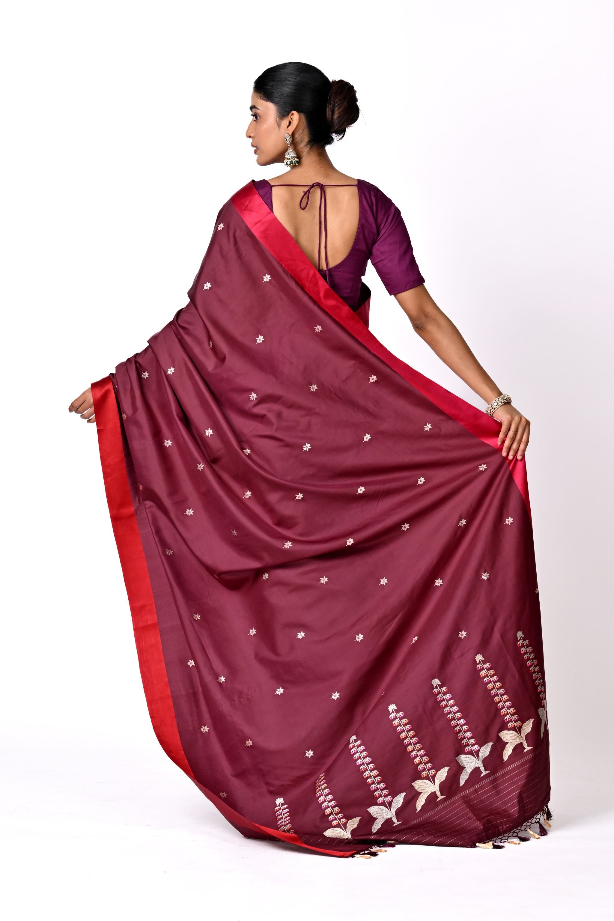 Maroon Saree with Red Border