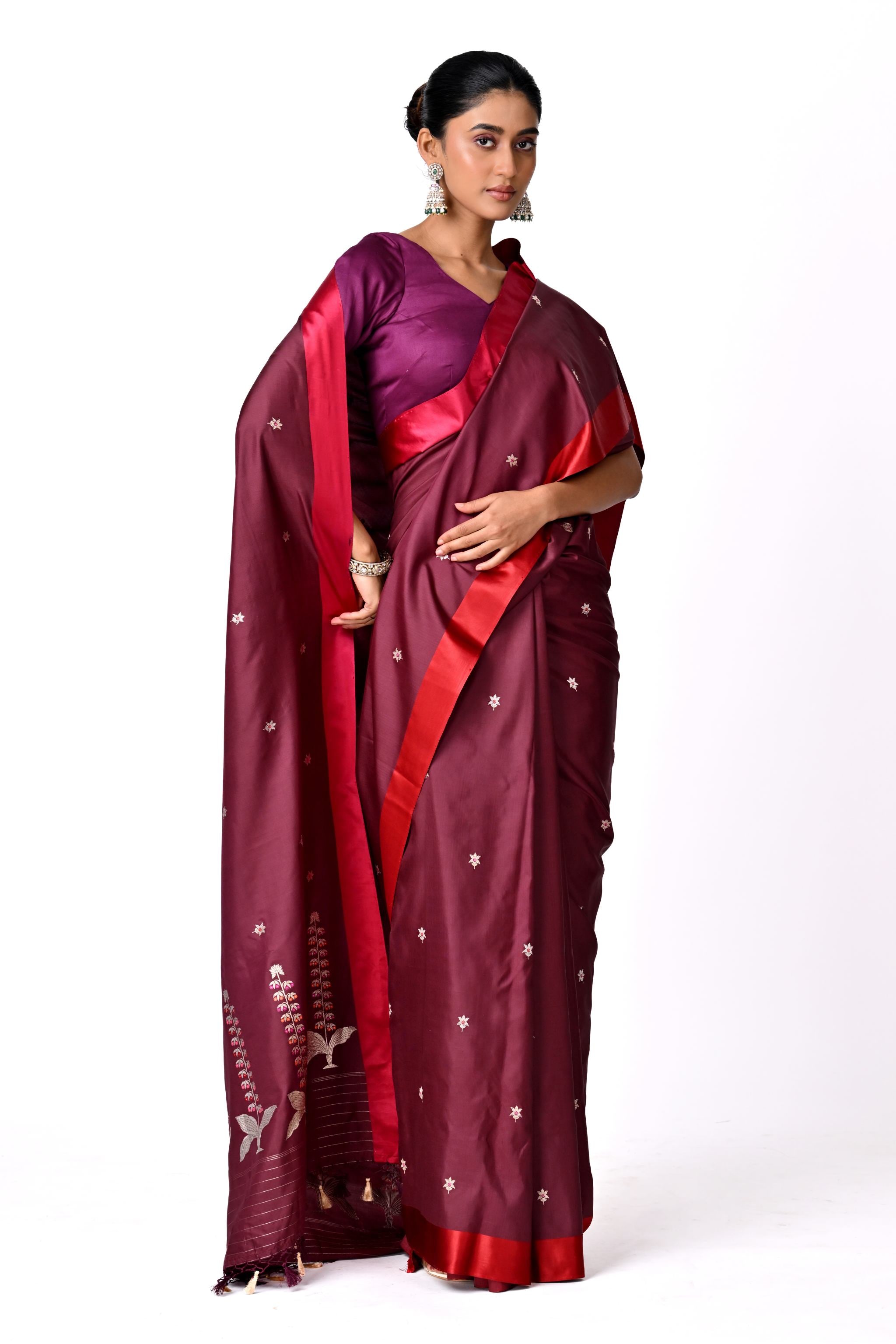 Maroon Saree with Red Border