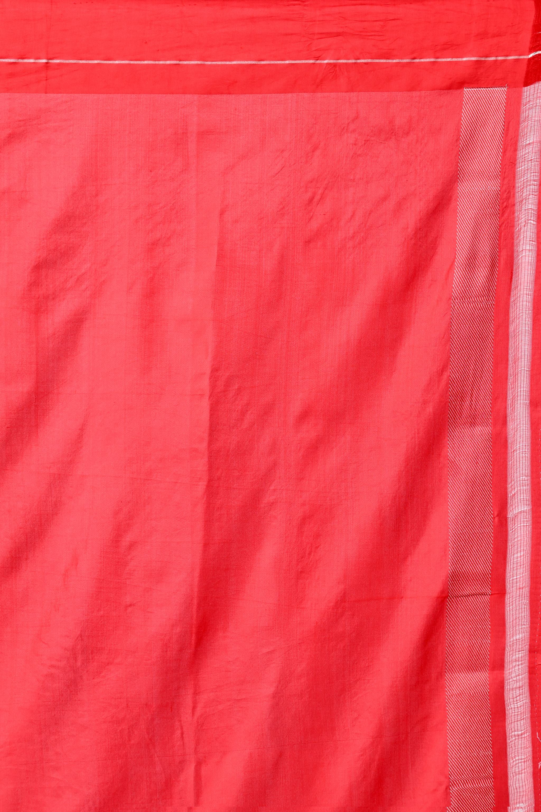 Red Saree with Silver and Red Meenakari Buta