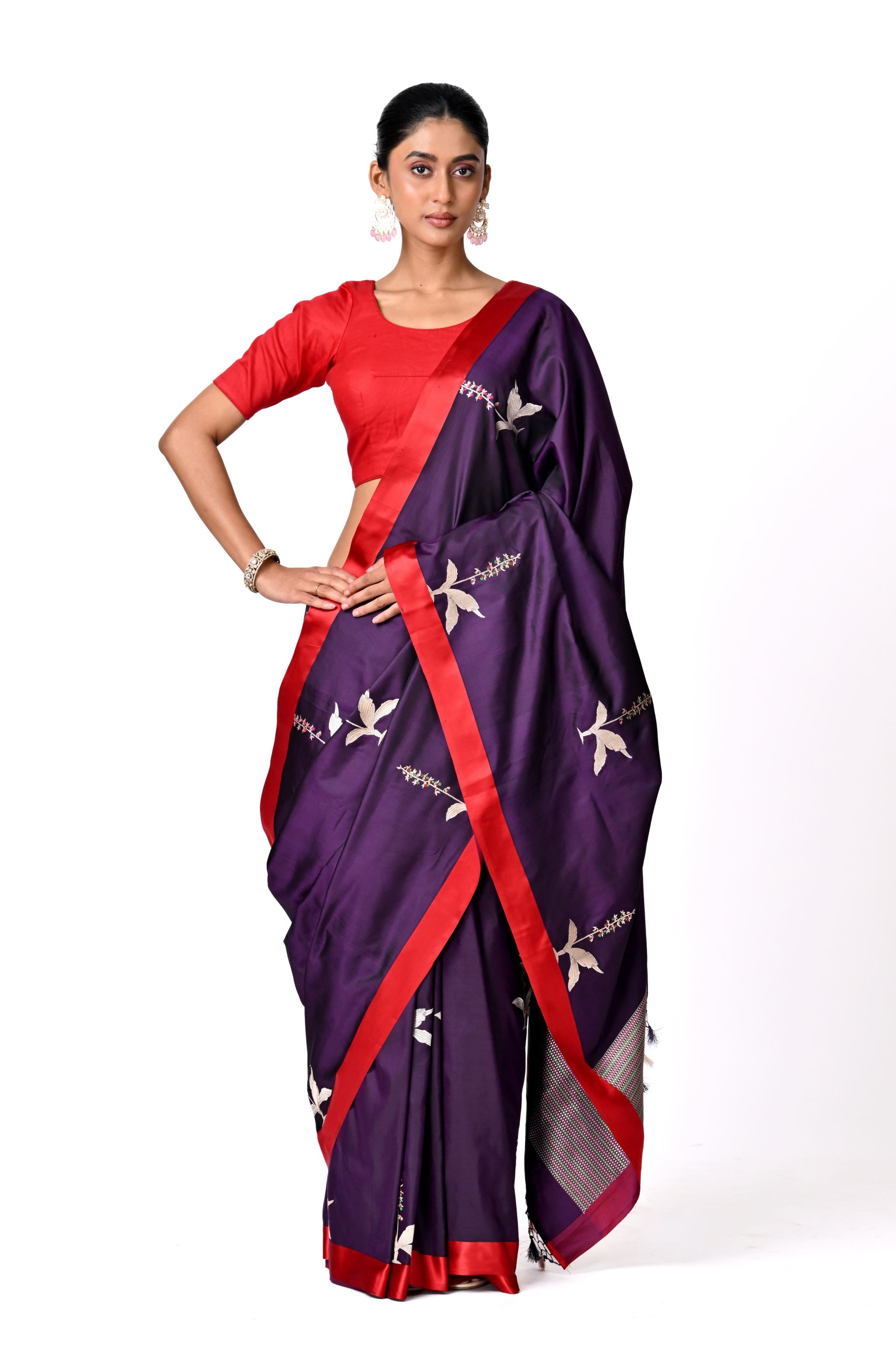 Purple Saree with Silver Botanical Buta