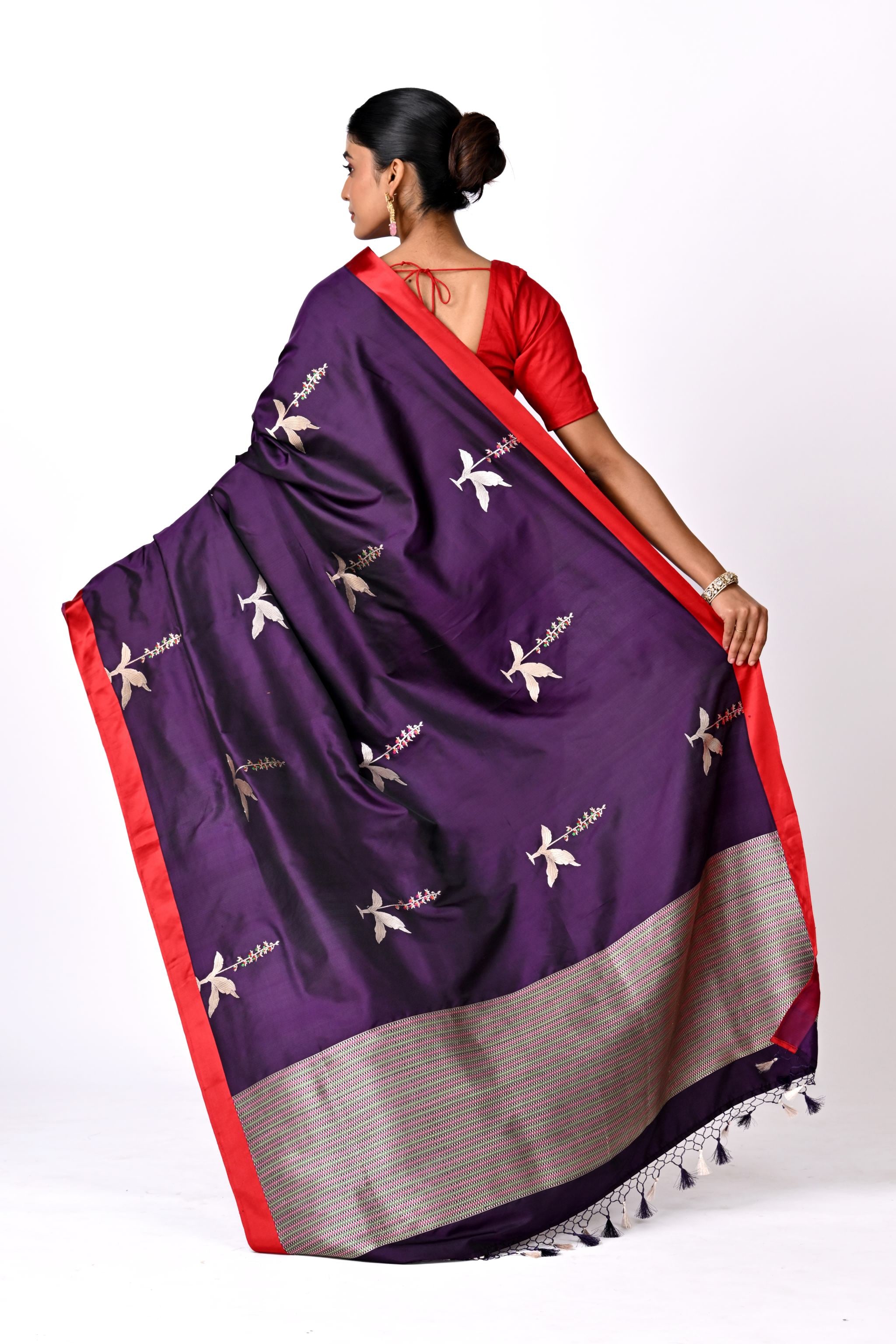 Purple Saree with Silver Botanical Buta