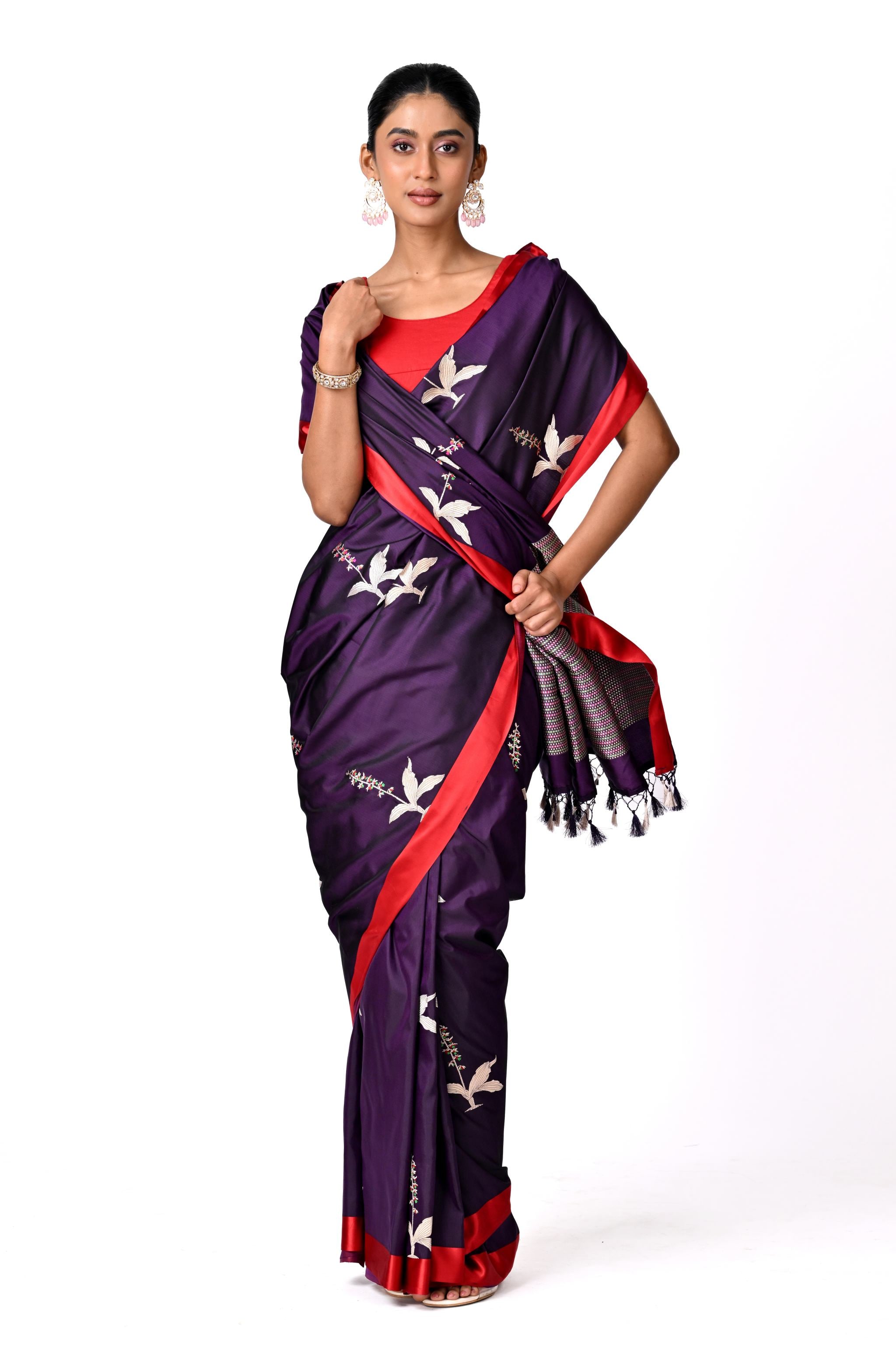 Purple Saree with Silver Botanical Buta