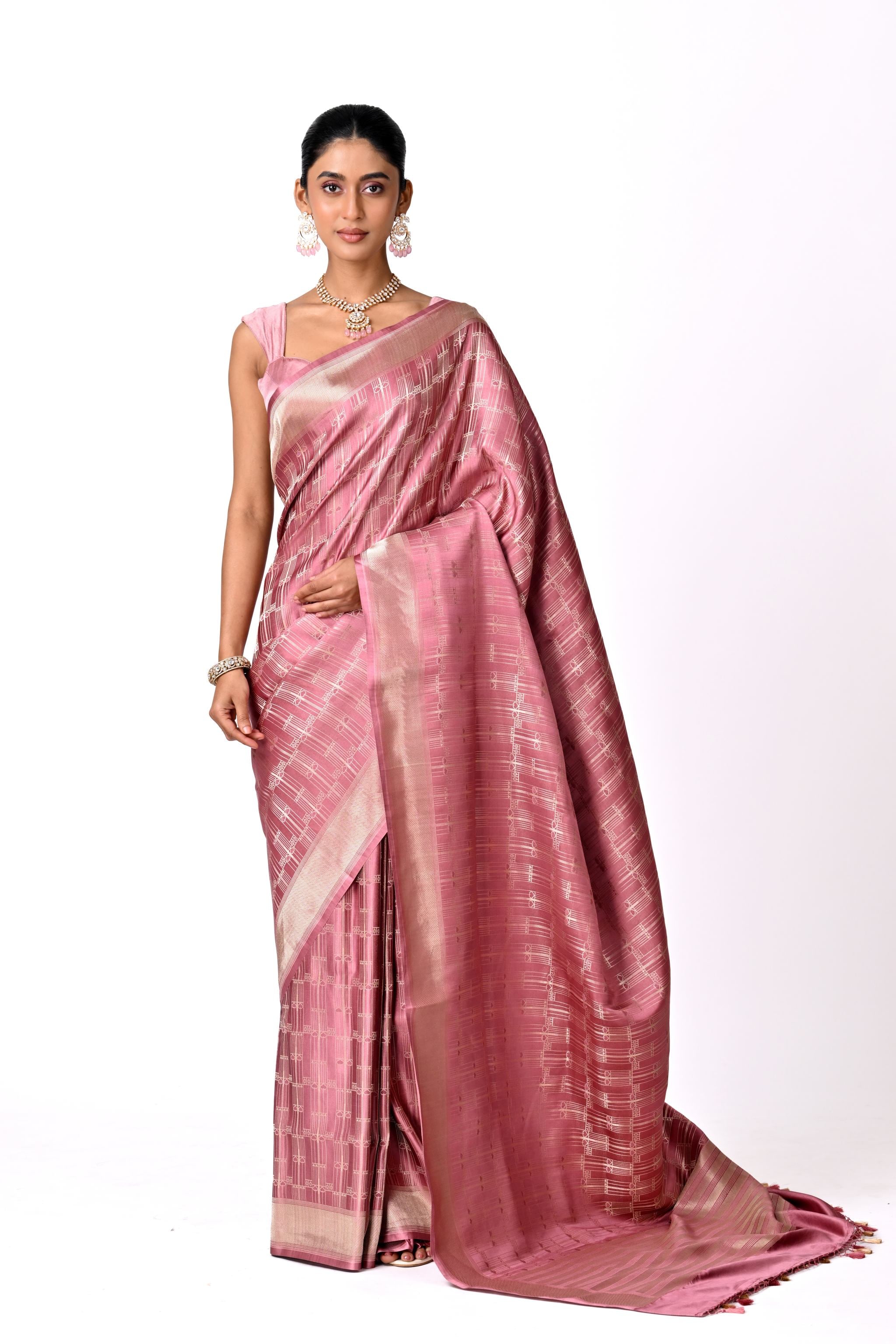Rose Pink Brocade Saree