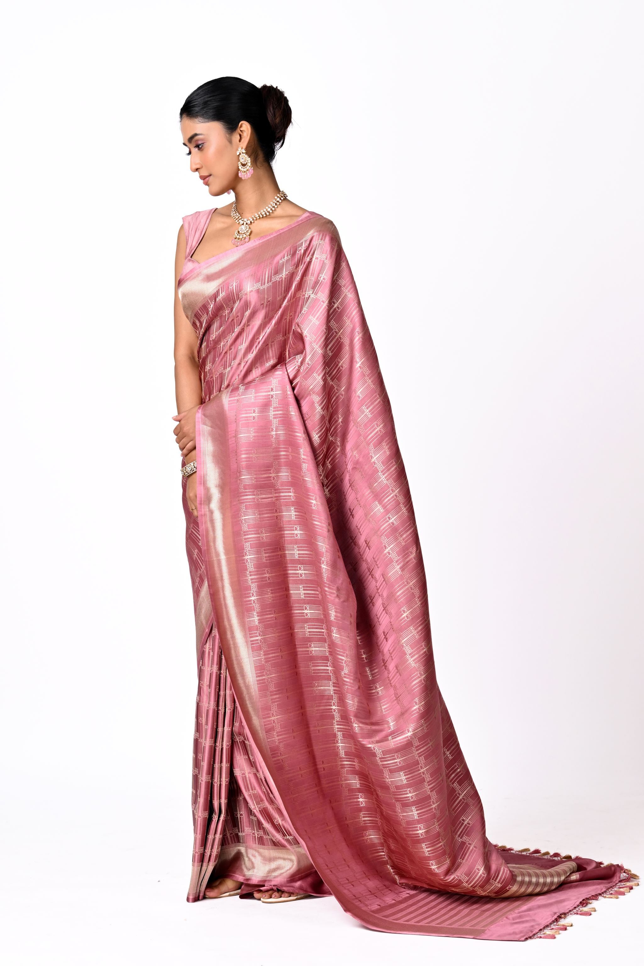 Rose Pink Brocade Saree