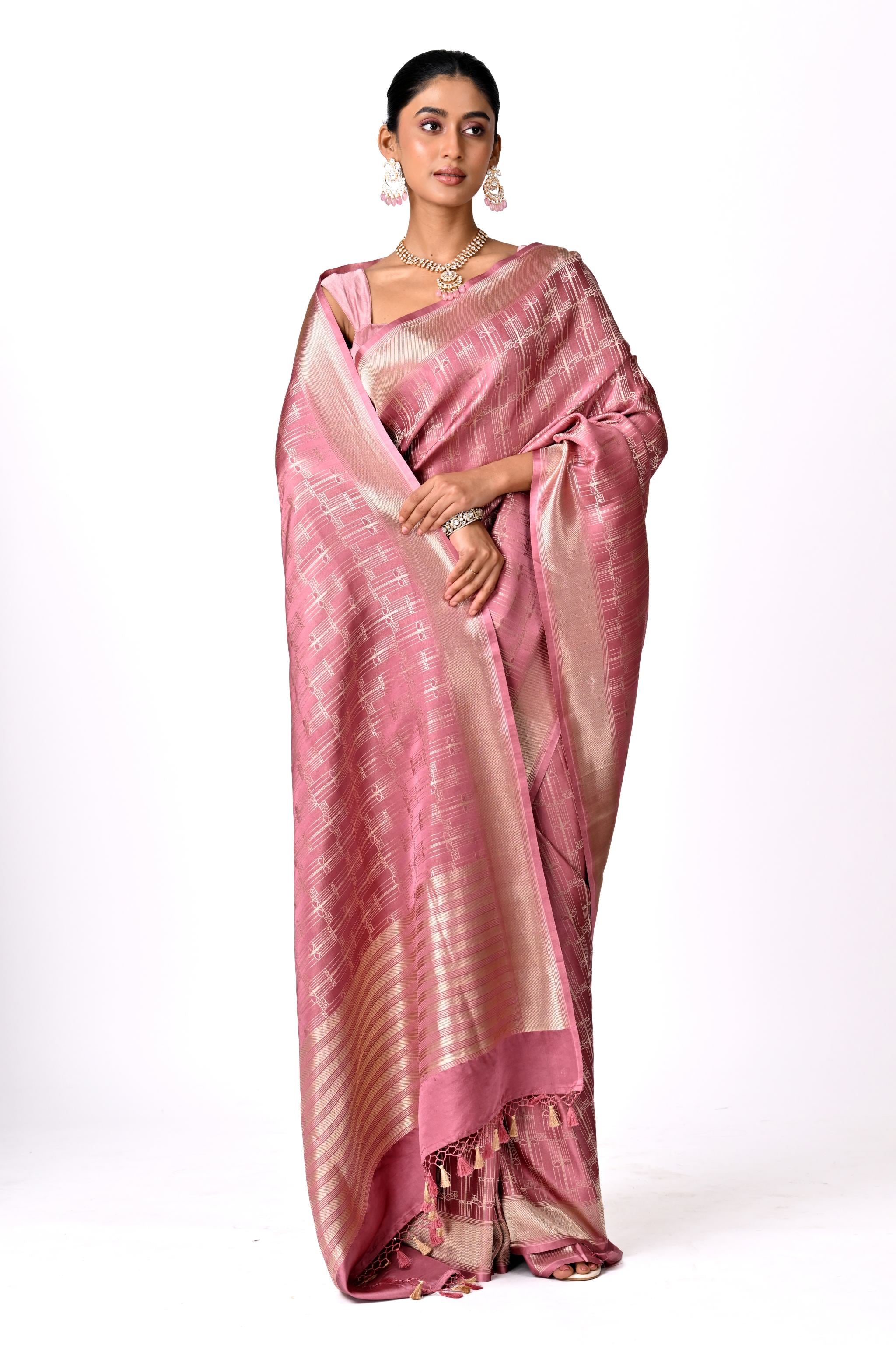 Rose Pink Brocade Saree