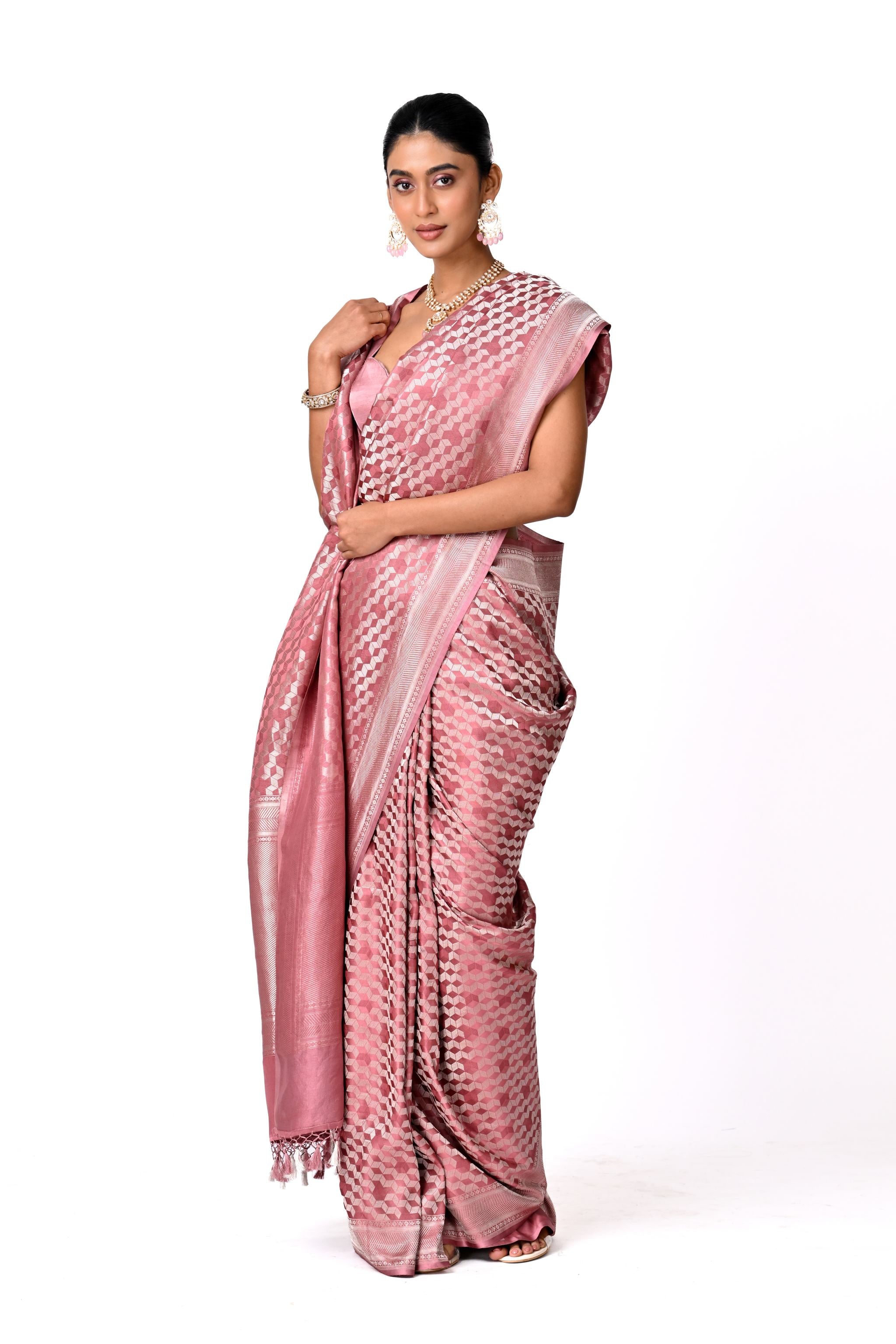 Rose Pink Benaras Brocade Saree