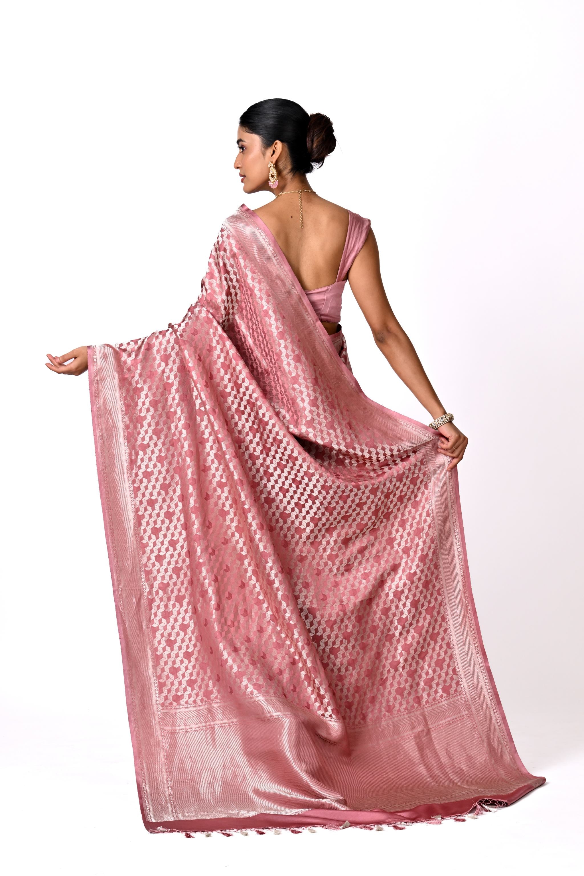 Rose Pink Benaras Brocade Saree