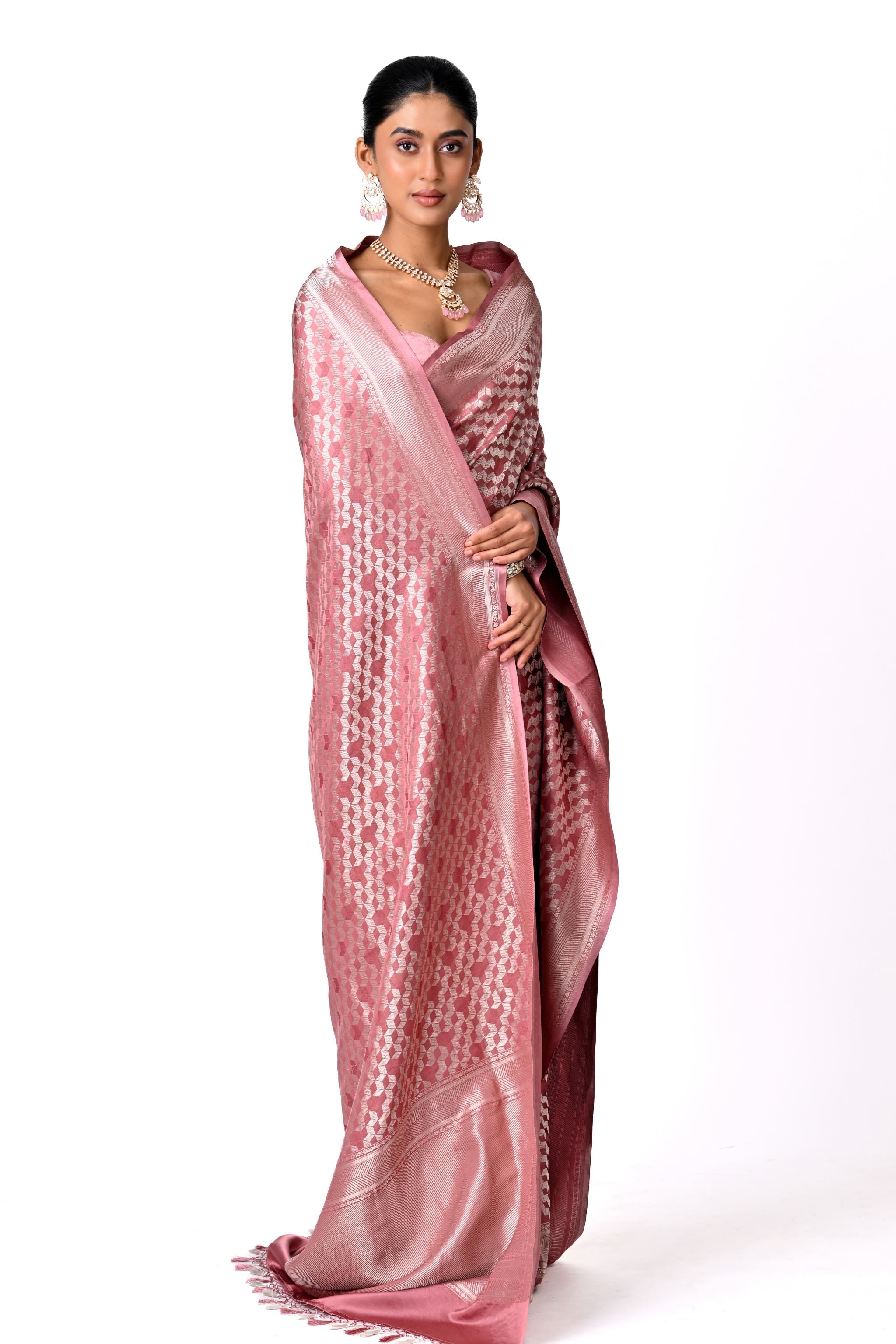 Rose Pink Benaras Brocade Saree