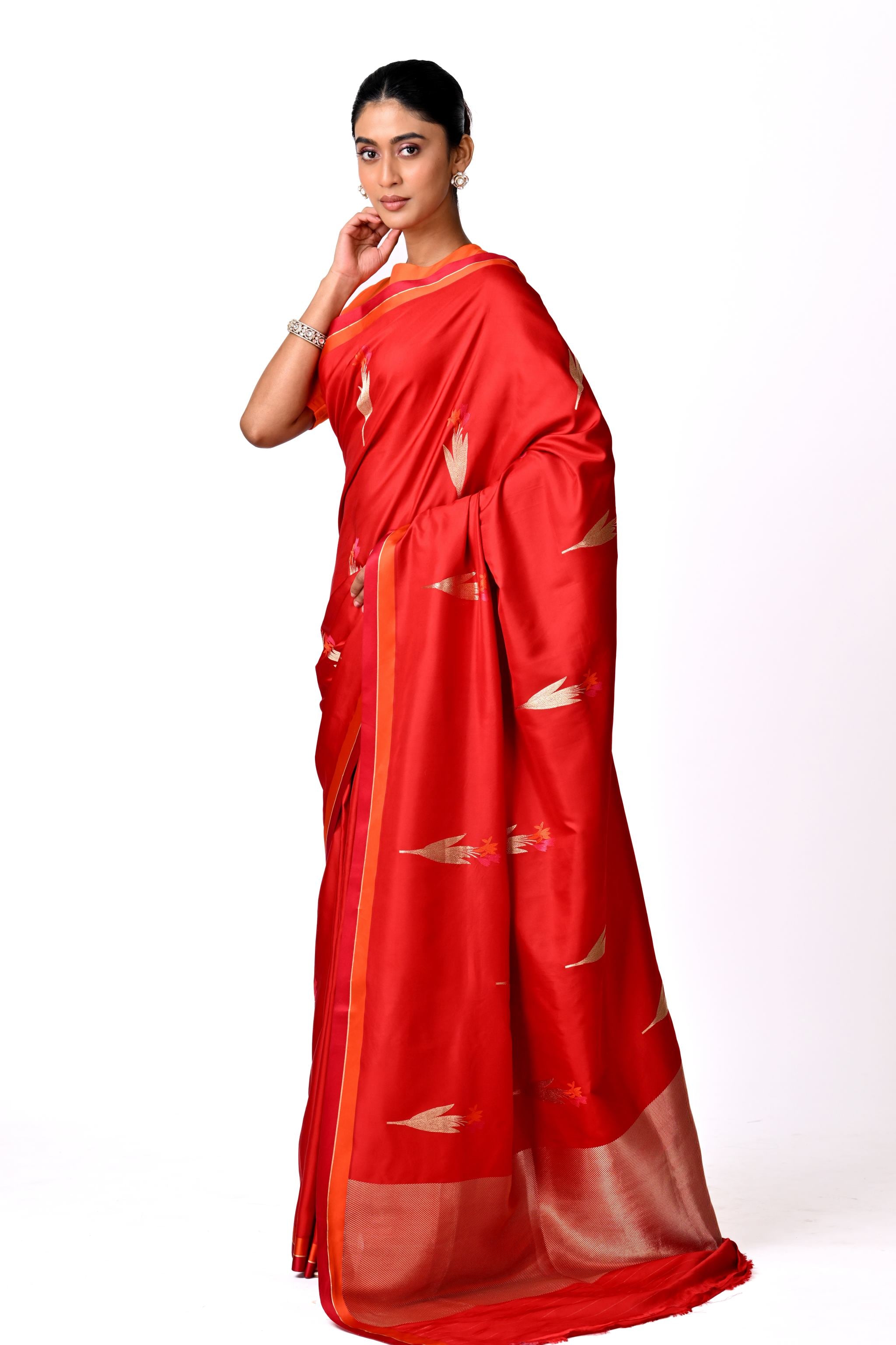 Red with Gold Saree with Botanical Buta