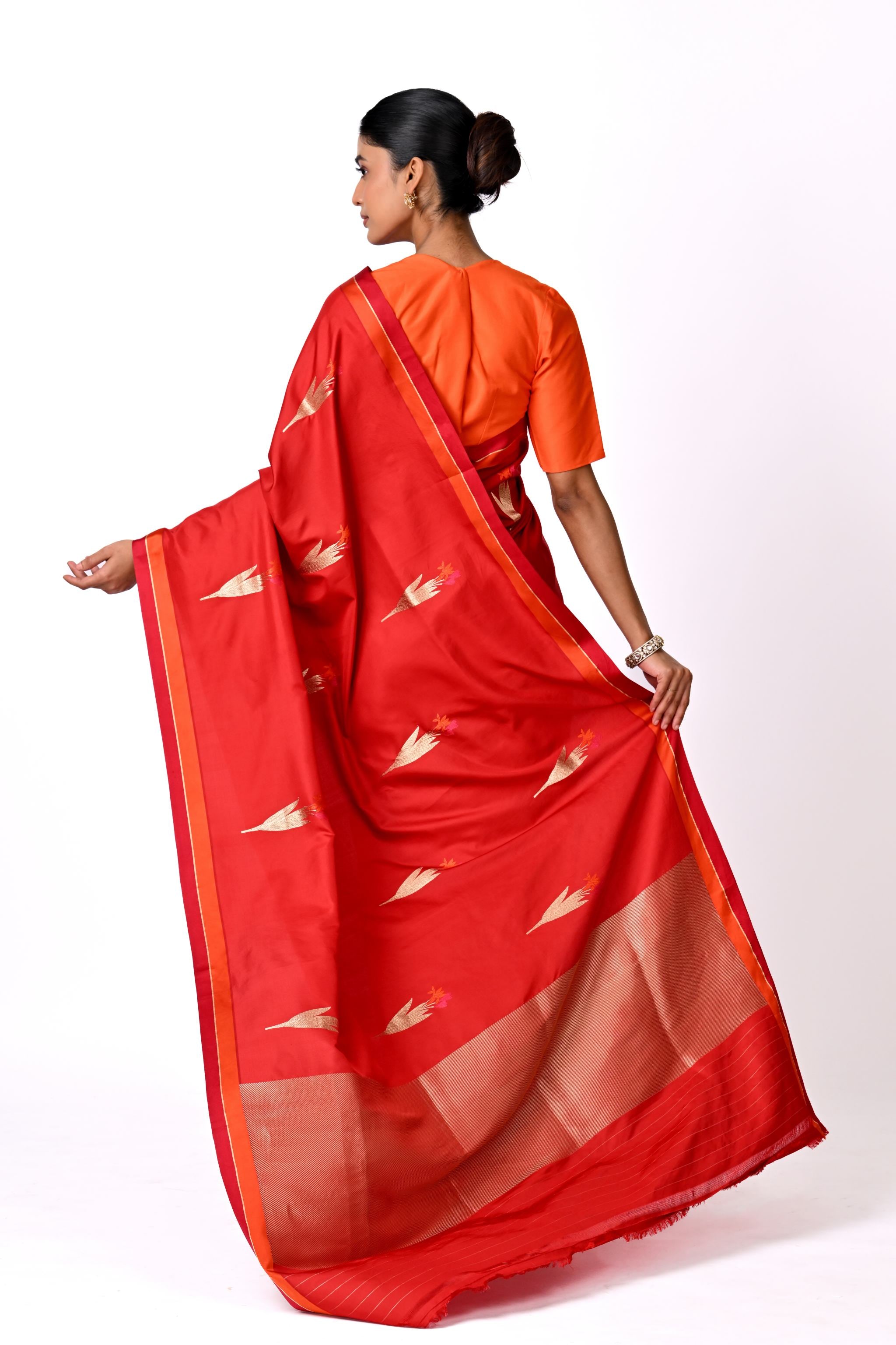 Red with Gold Saree with Botanical Buta