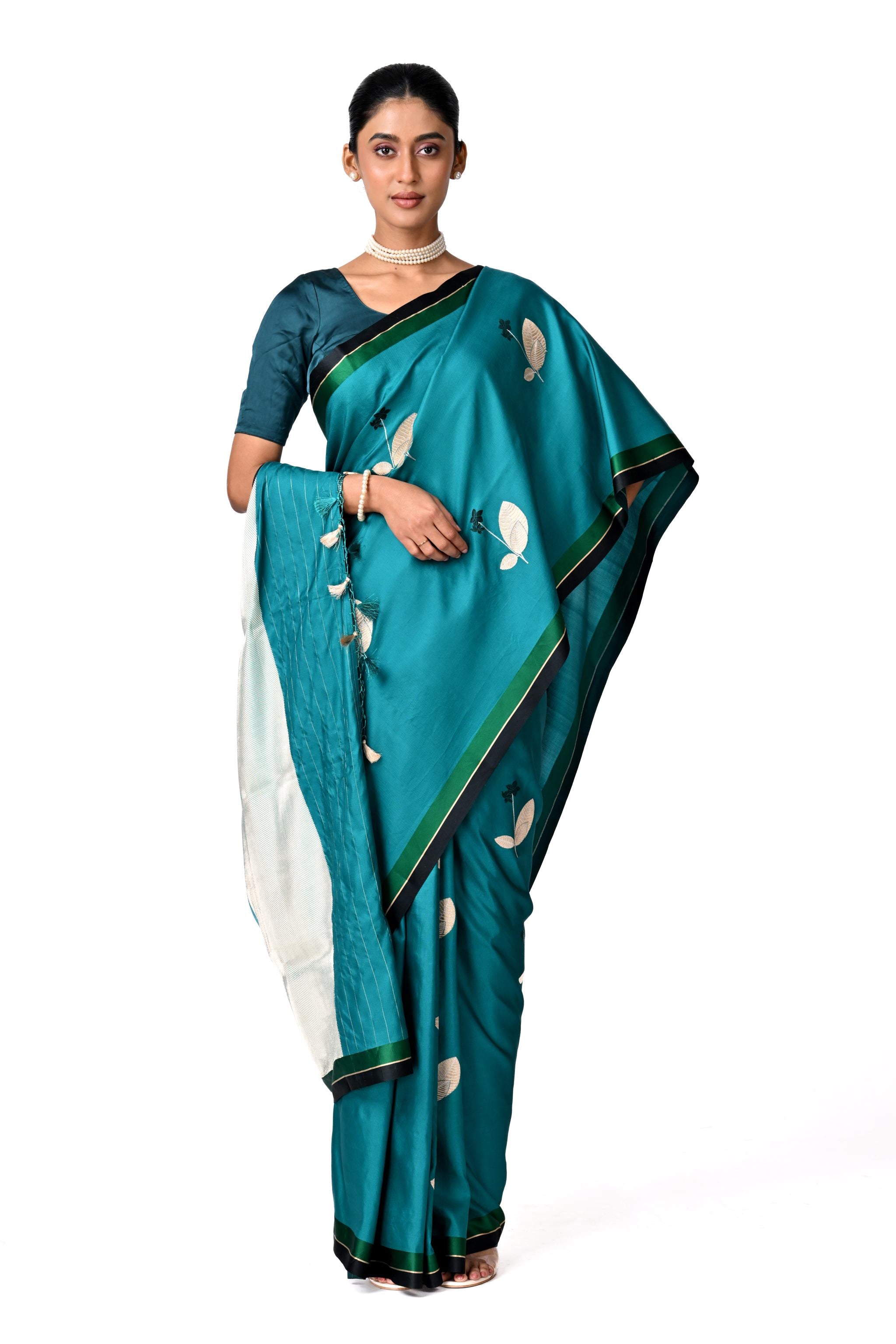 Teal Green Saree with Botanical Buta