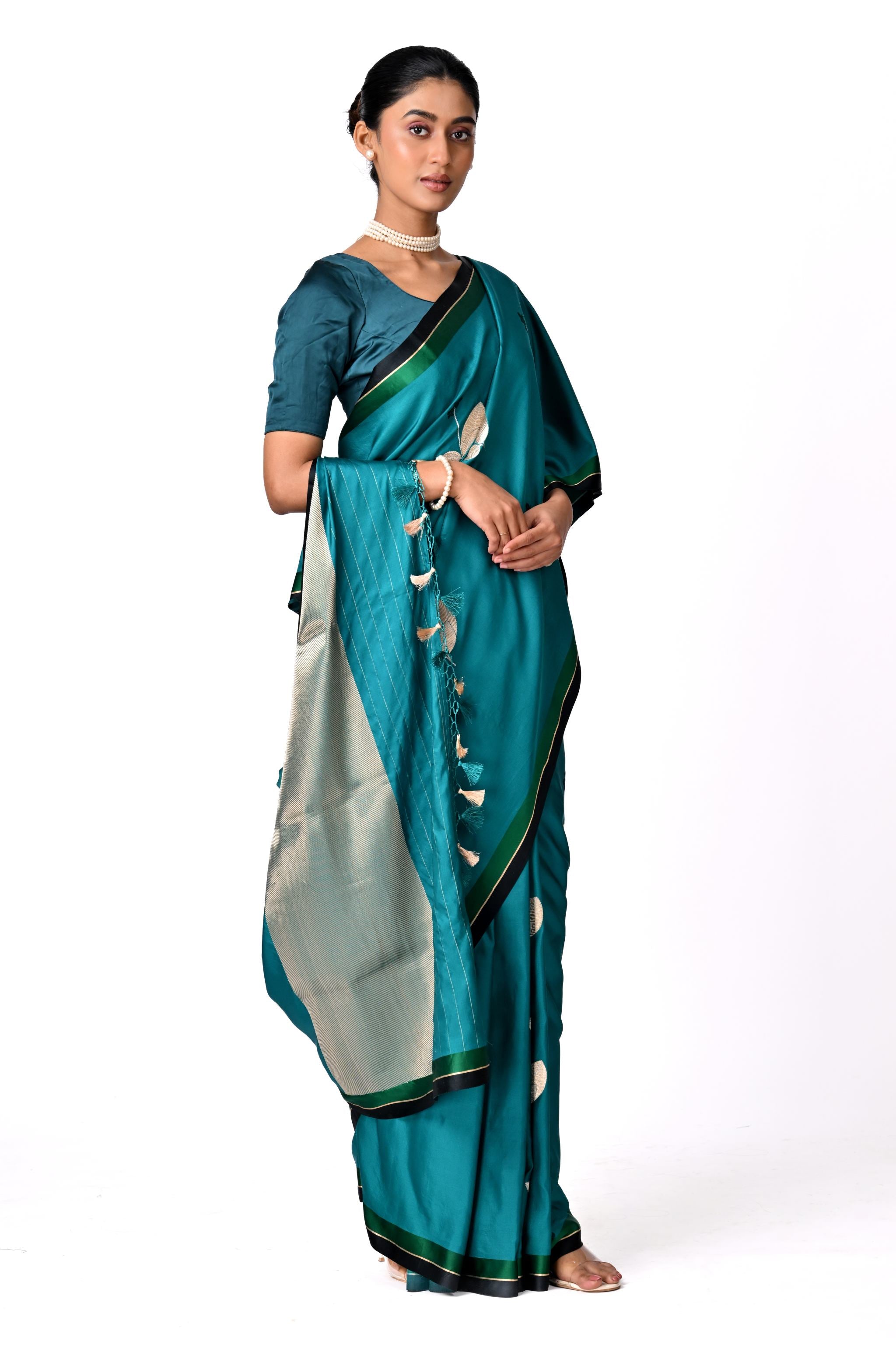 Teal Green Saree with Botanical Buta