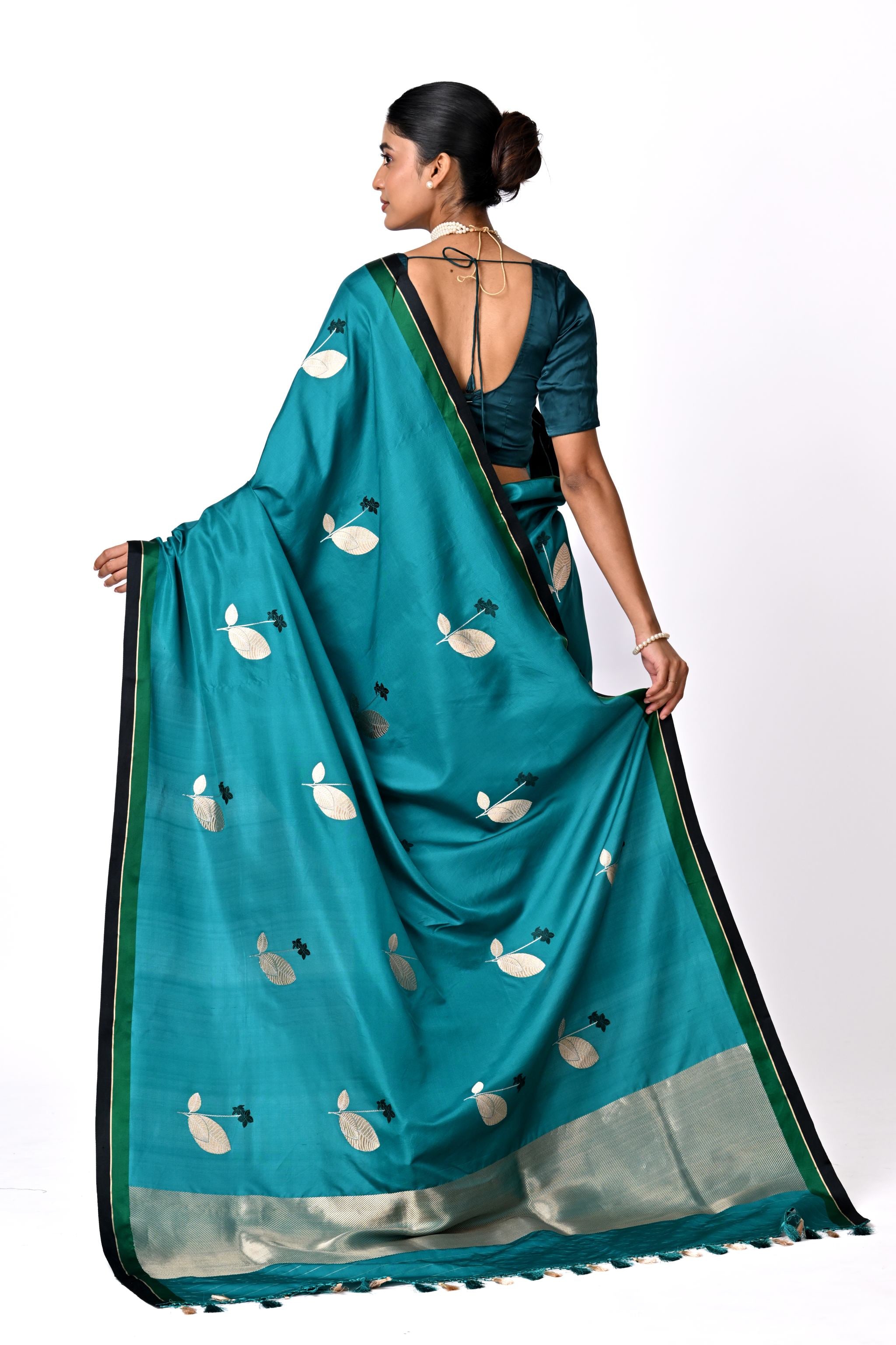 Teal Green Saree with Botanical Buta
