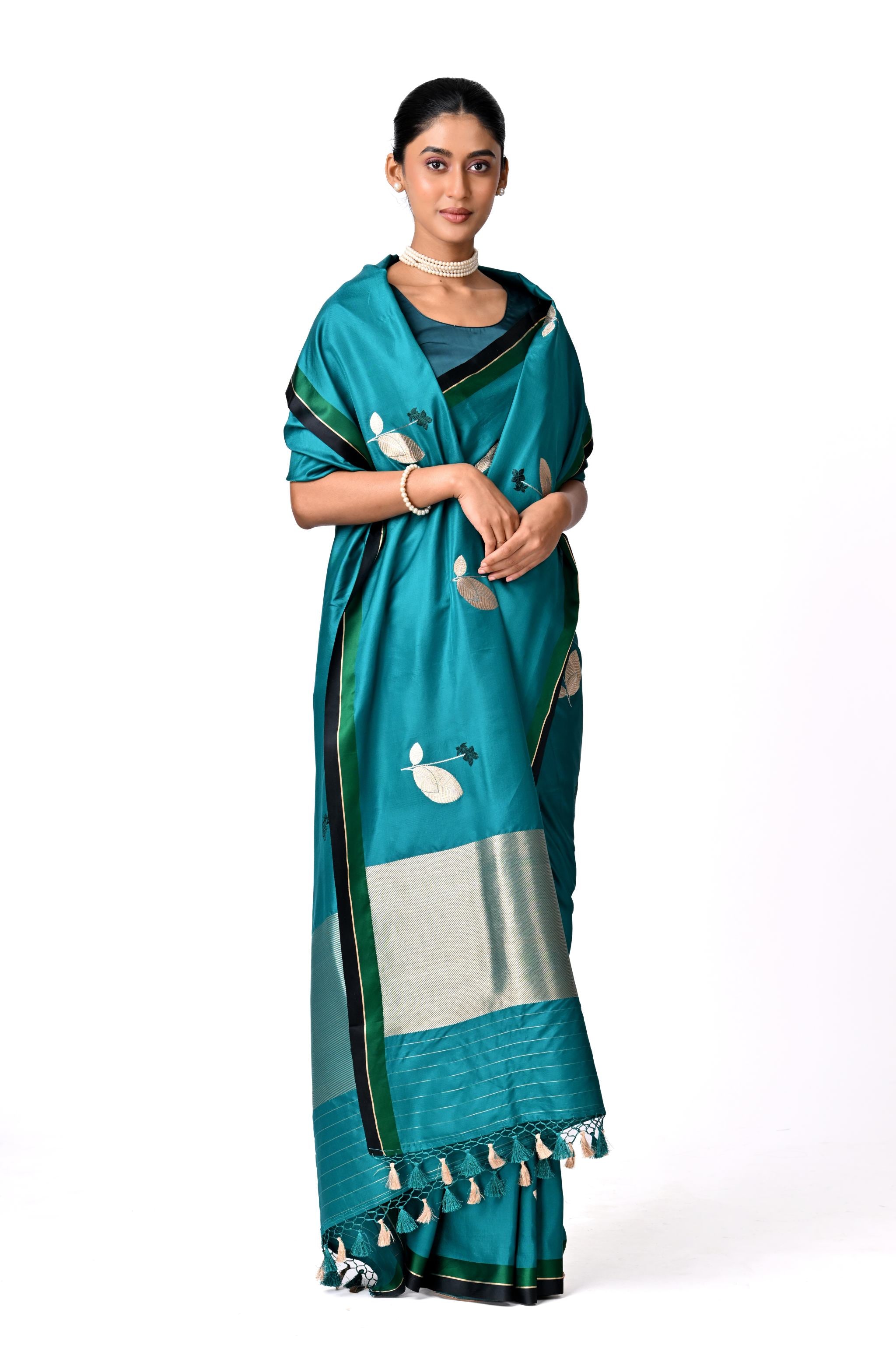 Teal Green Saree with Botanical Buta