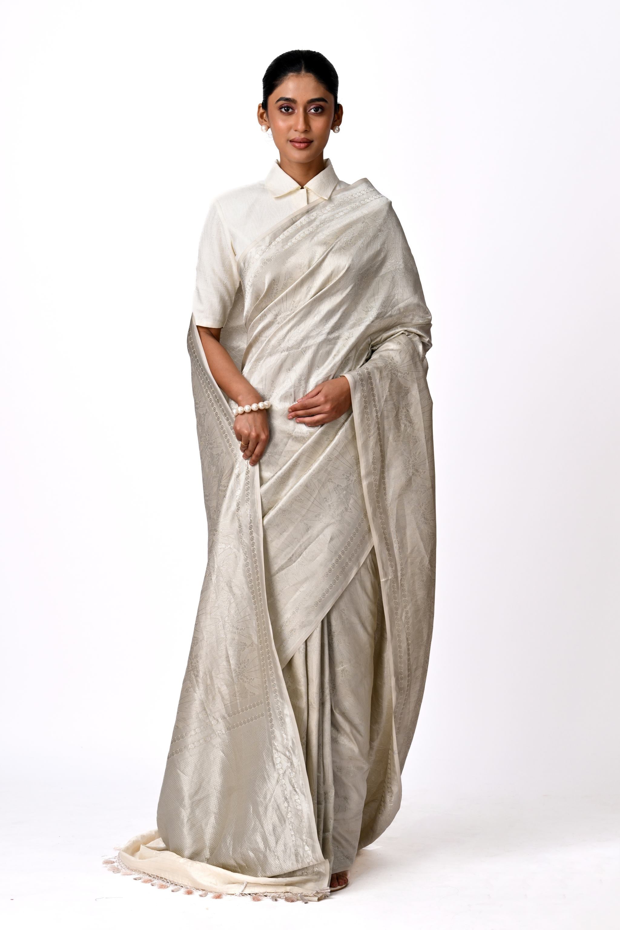 Metallic Silver Brocade Saree