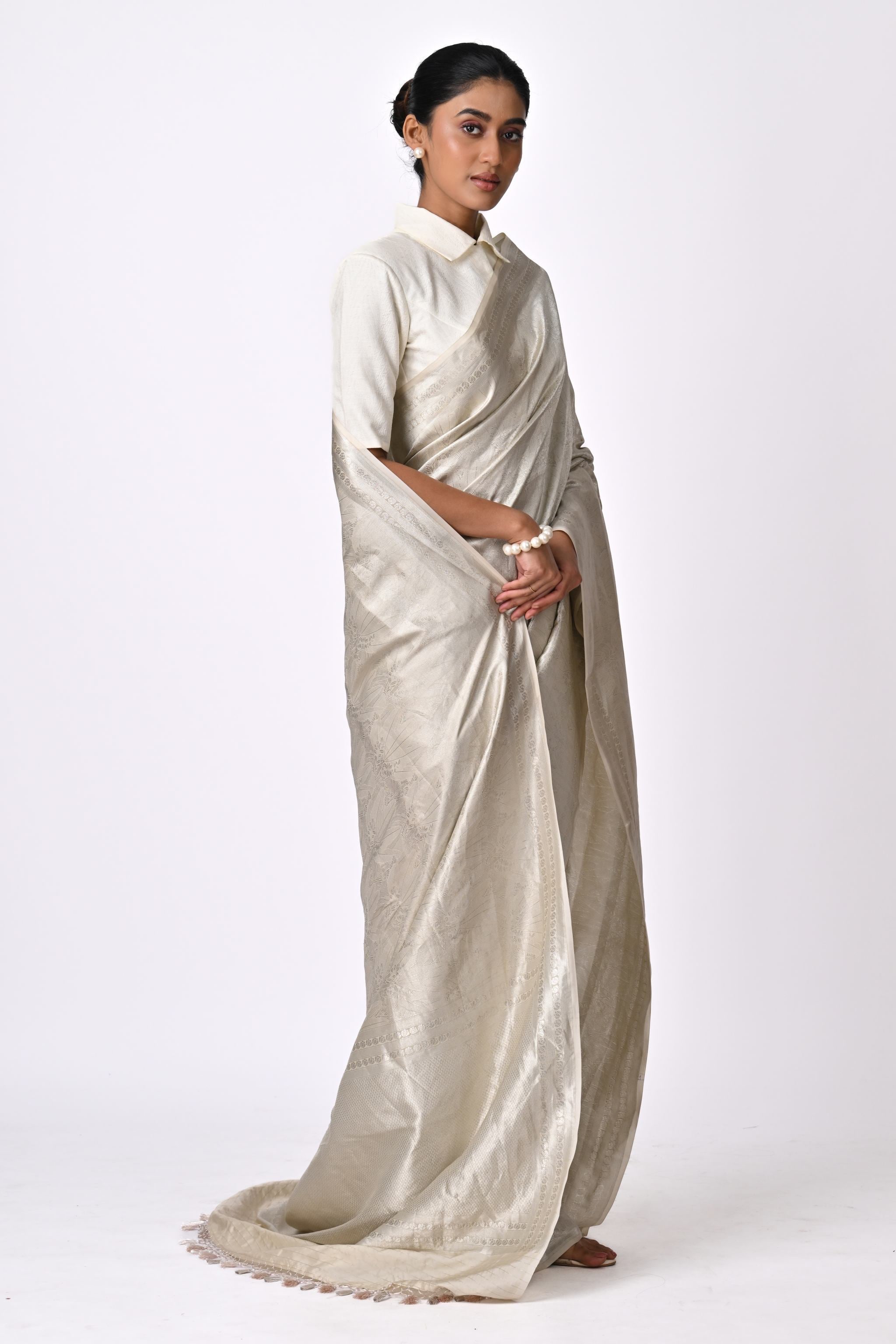Metallic Silver Brocade Saree